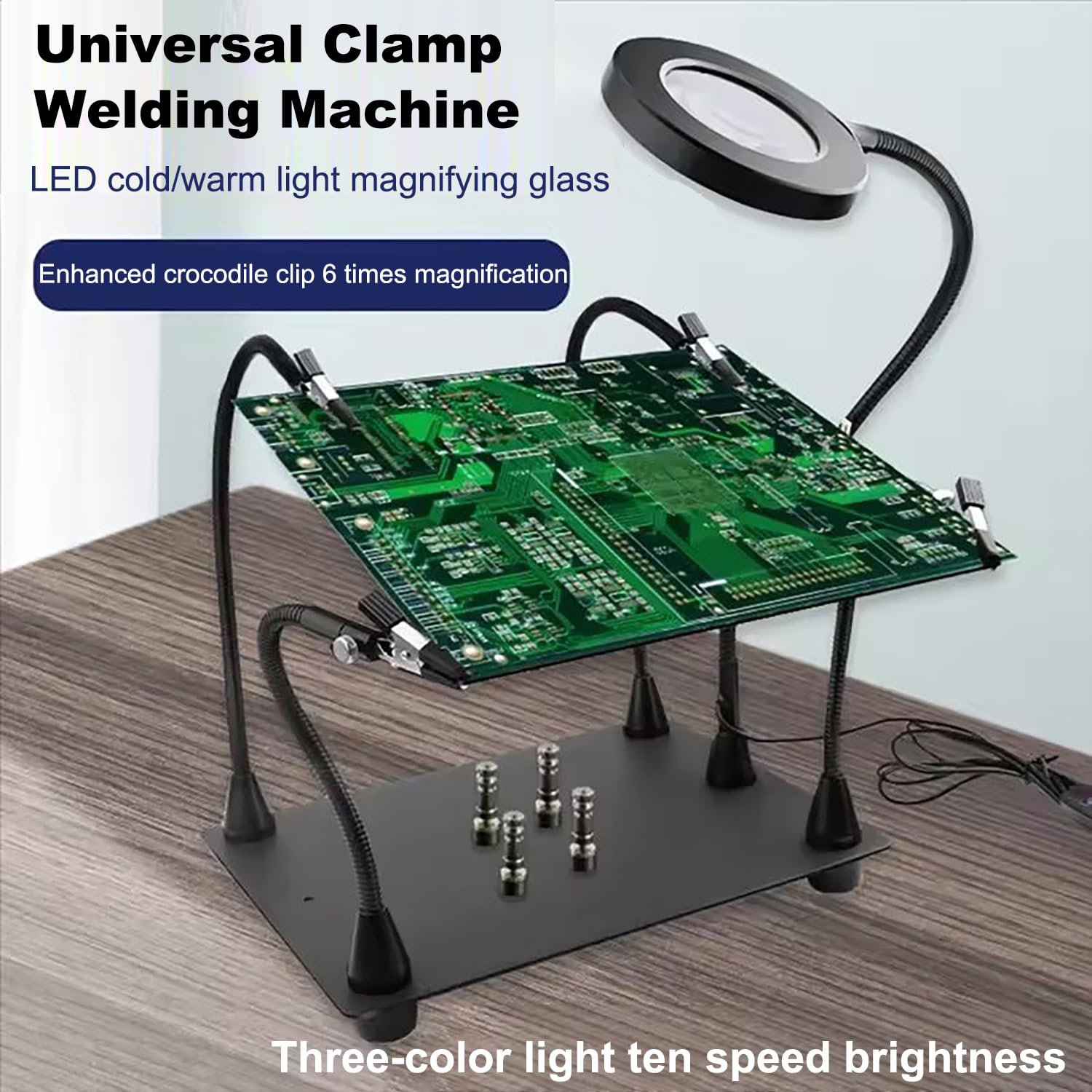 Troisieme Main Soudure, Loupe Soudure, Troisieme Main avec Lampe Loupe 5X, 4 Bras d'Aide à la Soudure, 4 Colonnes Pcb, Bras Aimantés Flexibles pour Soudure DIY Bijoutiers