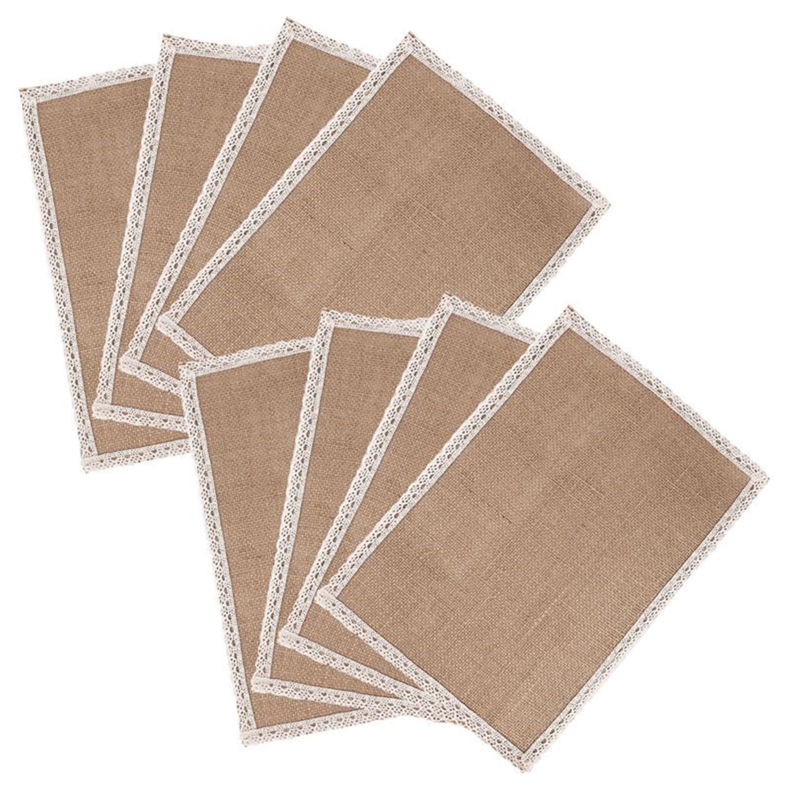 Placemats 8Pcs Linen Table Mat Lace Placemat Set Jute Woven Tableware Wedding Party Decoration
