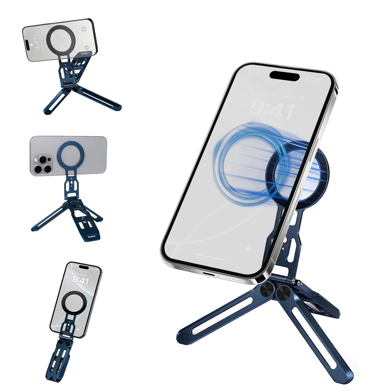 Supporto Magnetico per Smartphone con Gancio Nascosto, Pieghevole/in Alluminio Treppiede Smartphone, Treppiede Magnetico per telefono, Compatibile con iPhone 17-12 e attacco Arca-Swiss