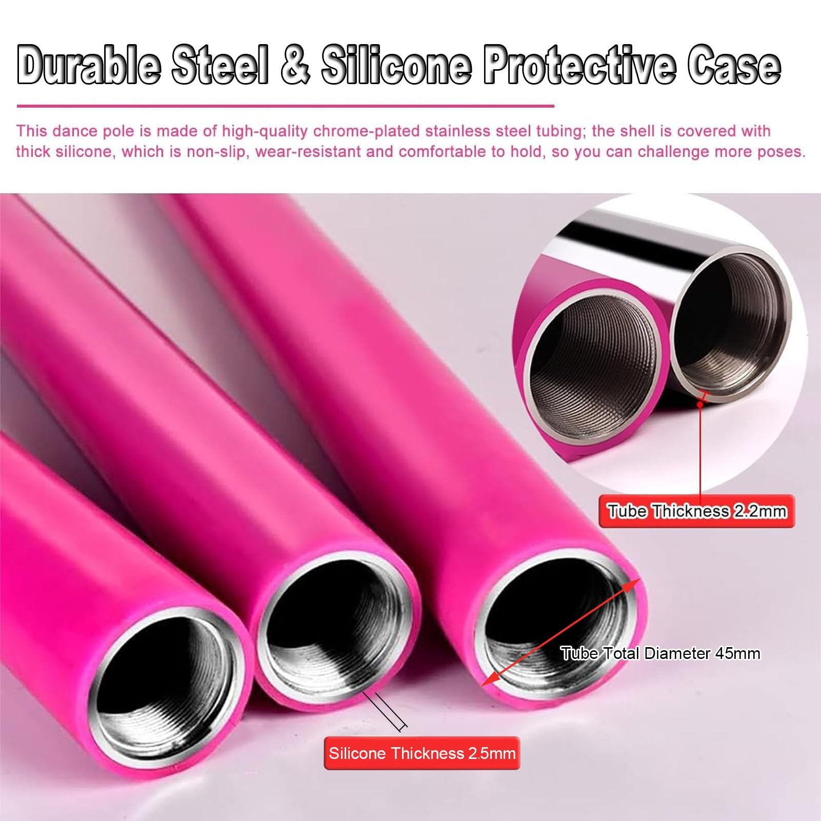 Home Dance Pole - Bastone rotante a 360° e funzione statica con tubo di prolunga, portatile, 45 mm, in silicone, per camera da letto e studio fitness