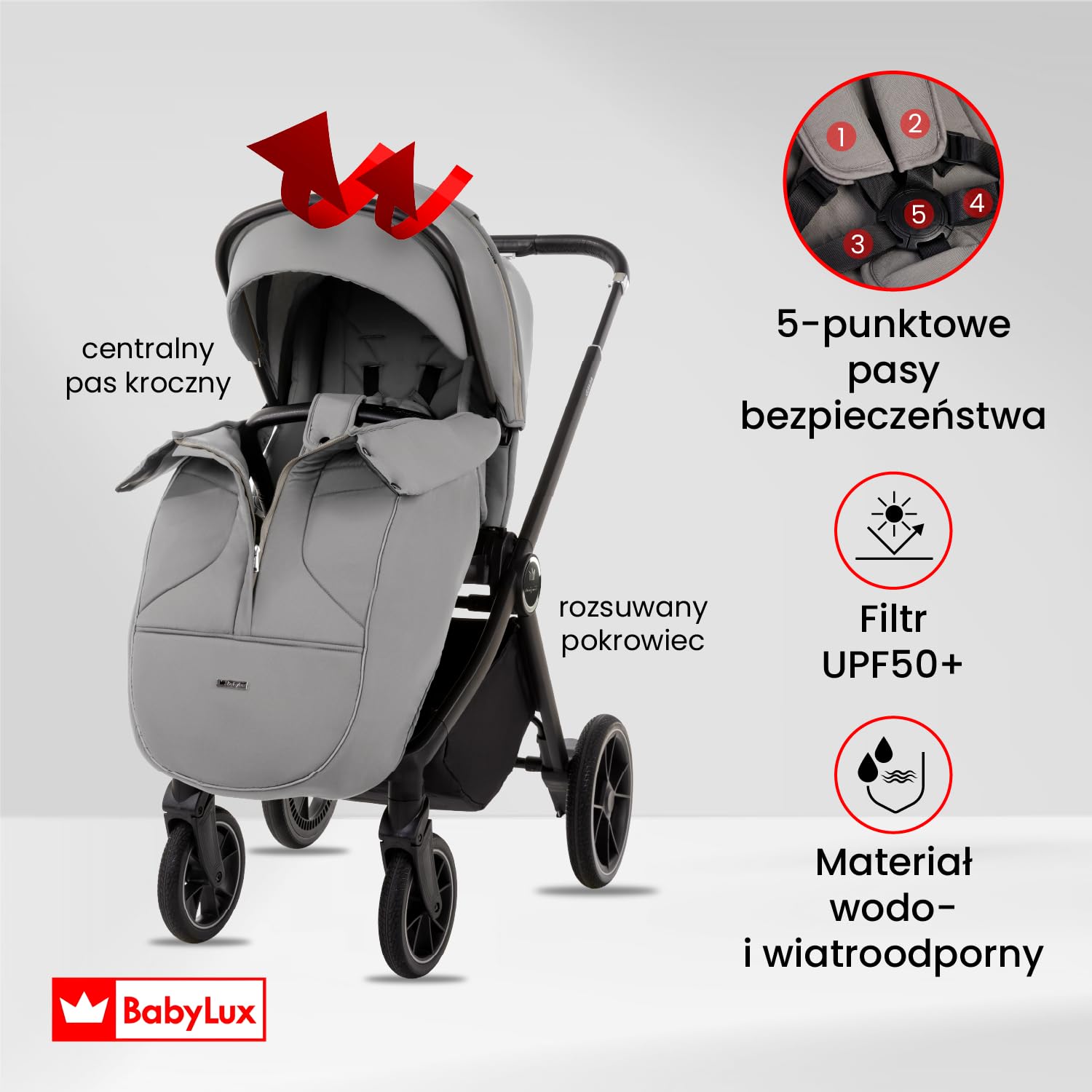 BabyLux Wielofunkcyjny Wózek Dziecięcy 3w1 GAVIA Lekki i Kompaktowy | Gondola, Spacerówka, Fotelik Samochodowy, Składana Aluminiowa Konstrukcja Stelaża, Regulowane oparcie, Akcesoria