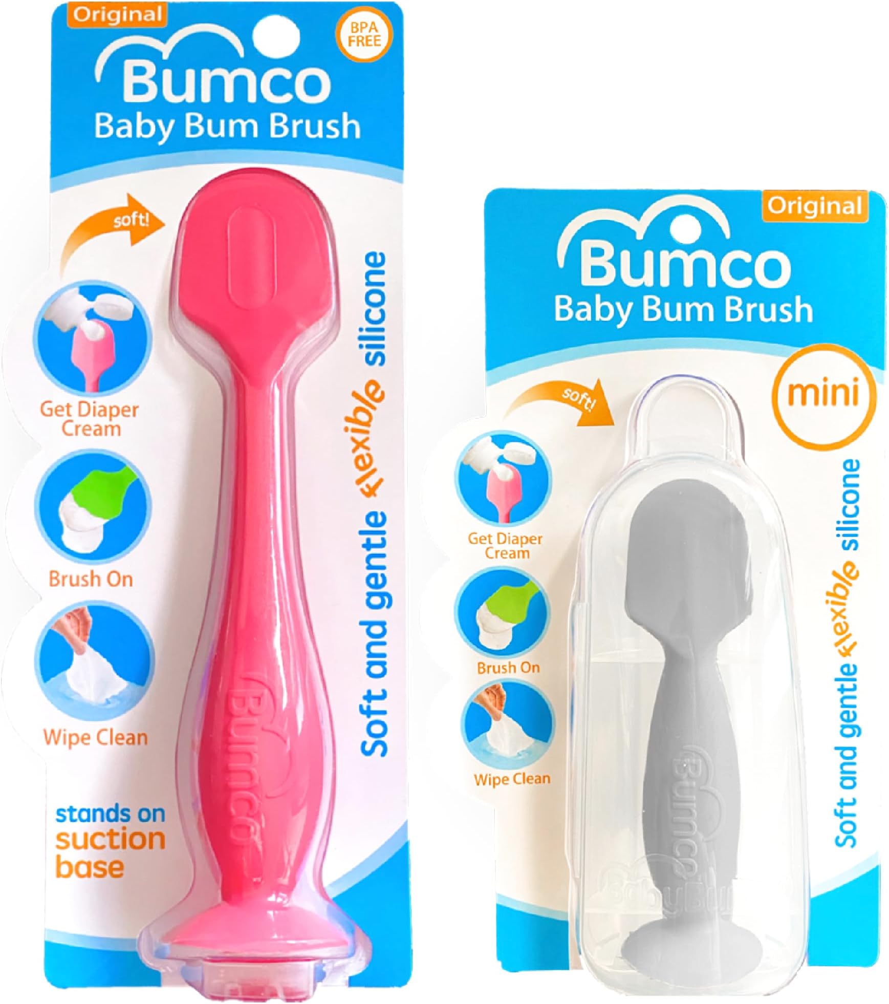 Bumco Baby Bum Brush + Mini Diaper Cream Spatula with Case - BPA-Free Butt Spatula Baby, Soft Diaper Spatula, Baby Diaper Cream Applicator, Mom-Invented Diaper Bag Essentials, Butt Spatula