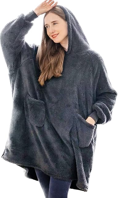 Aisbo Wearable Blanket Hoodie Warm - Oversized Teddy Fleece Hooded Blanket with Hood for Adult Mens, Grey Fluffy Snuggle Blanket Hoody Sweatshirt Women Gift for her