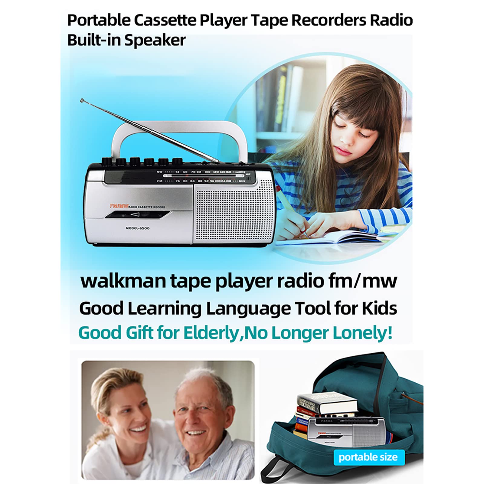 Tonbandgerät, Tragbarer Kassettenspieler, Eingebautes Lautsprechermikrofon, Für Musik, Sprachenlernen, Lehrerunterricht, Geschenk Für Schüler Und Ältere Menschen