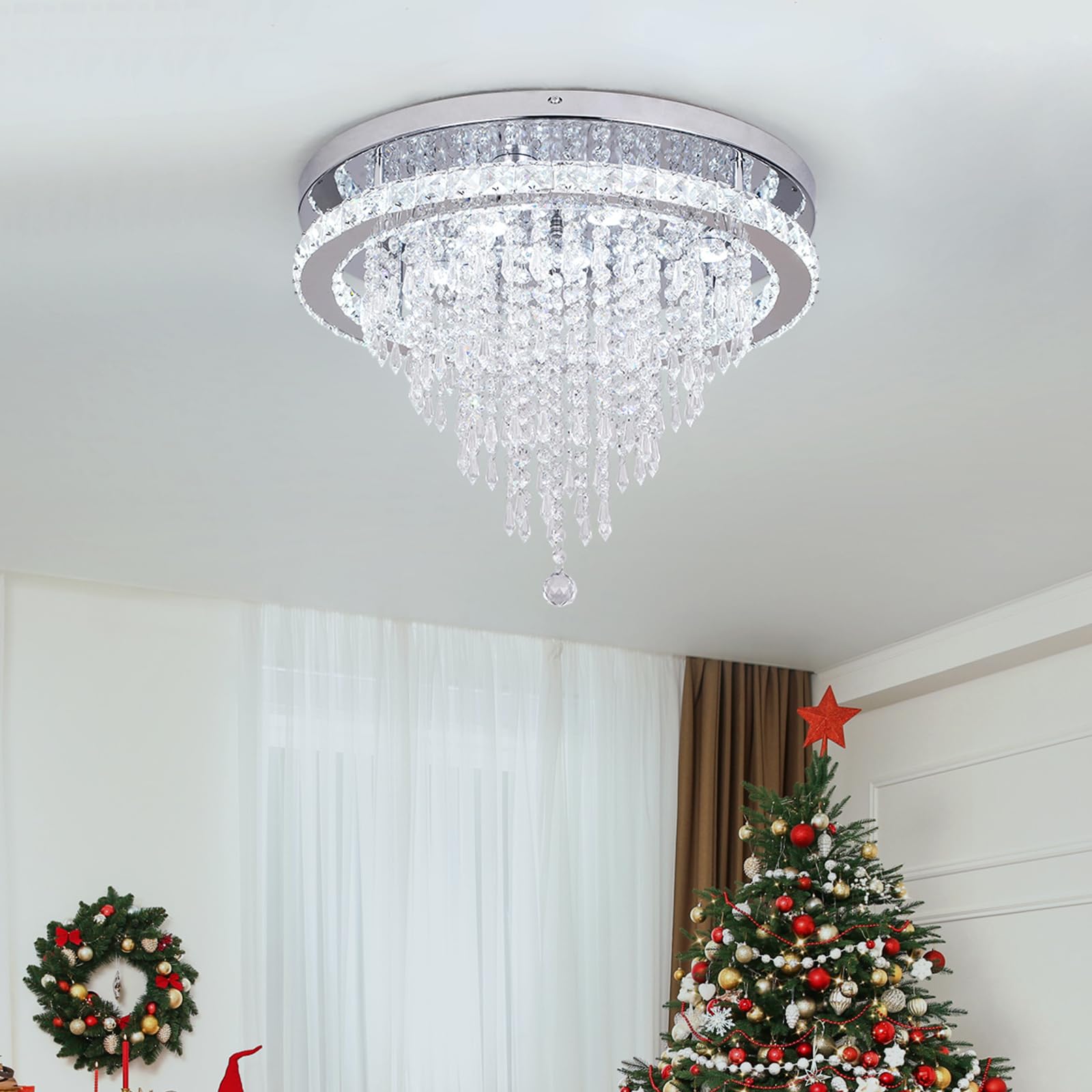 FRIXCHUR 19.7" Modern Crystal Chandelier Ceiling Light LED Chandeliers Flush Mount Ceiling Light Fixture For Bedrooms Living Dining Room Lights 2700K Warm White - View #4