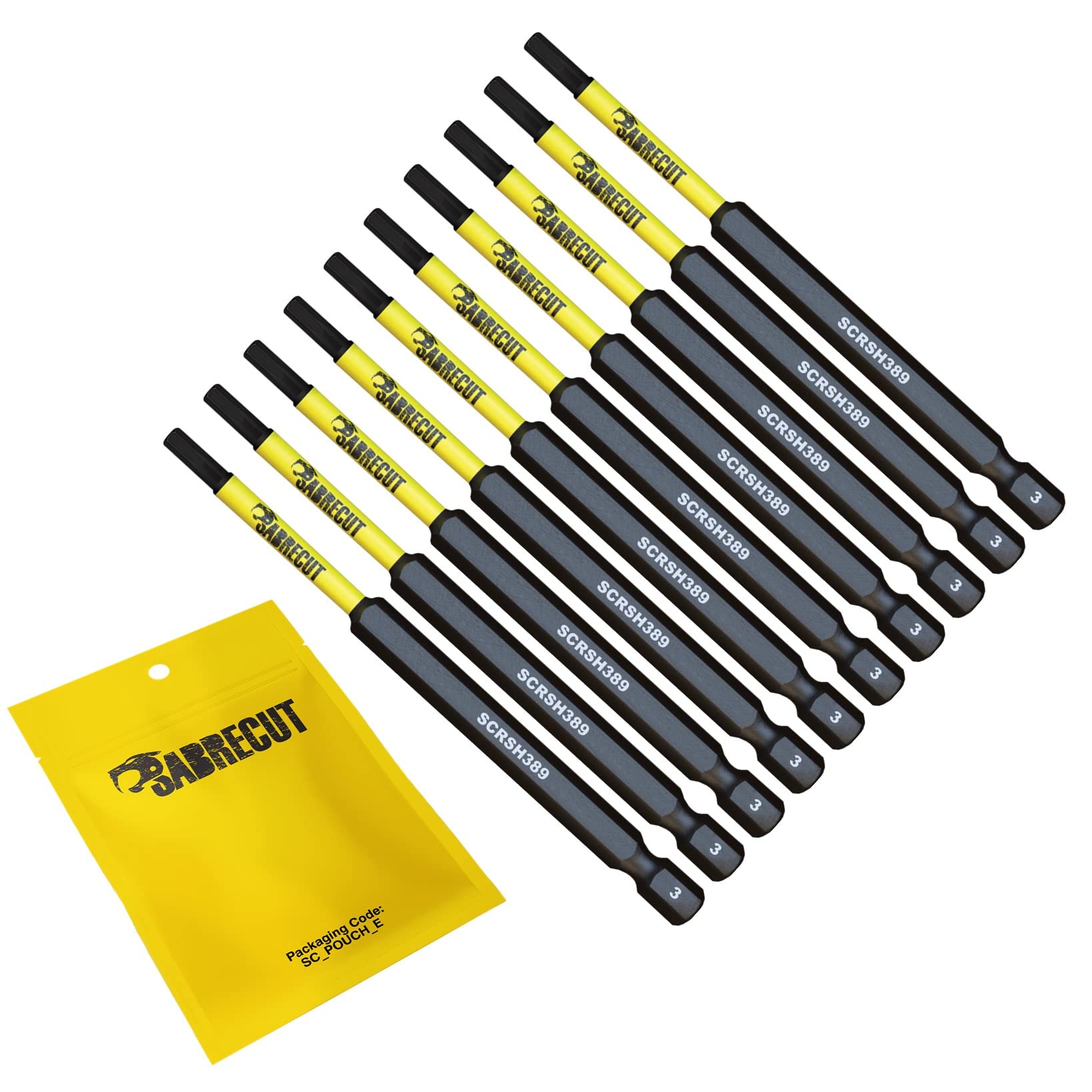 Sabrecut 10 X Scrh389_10 89Mm H3 Hex Magnetic Impact Screwdriver Driver Bits Set Single Ended Heavy Duty