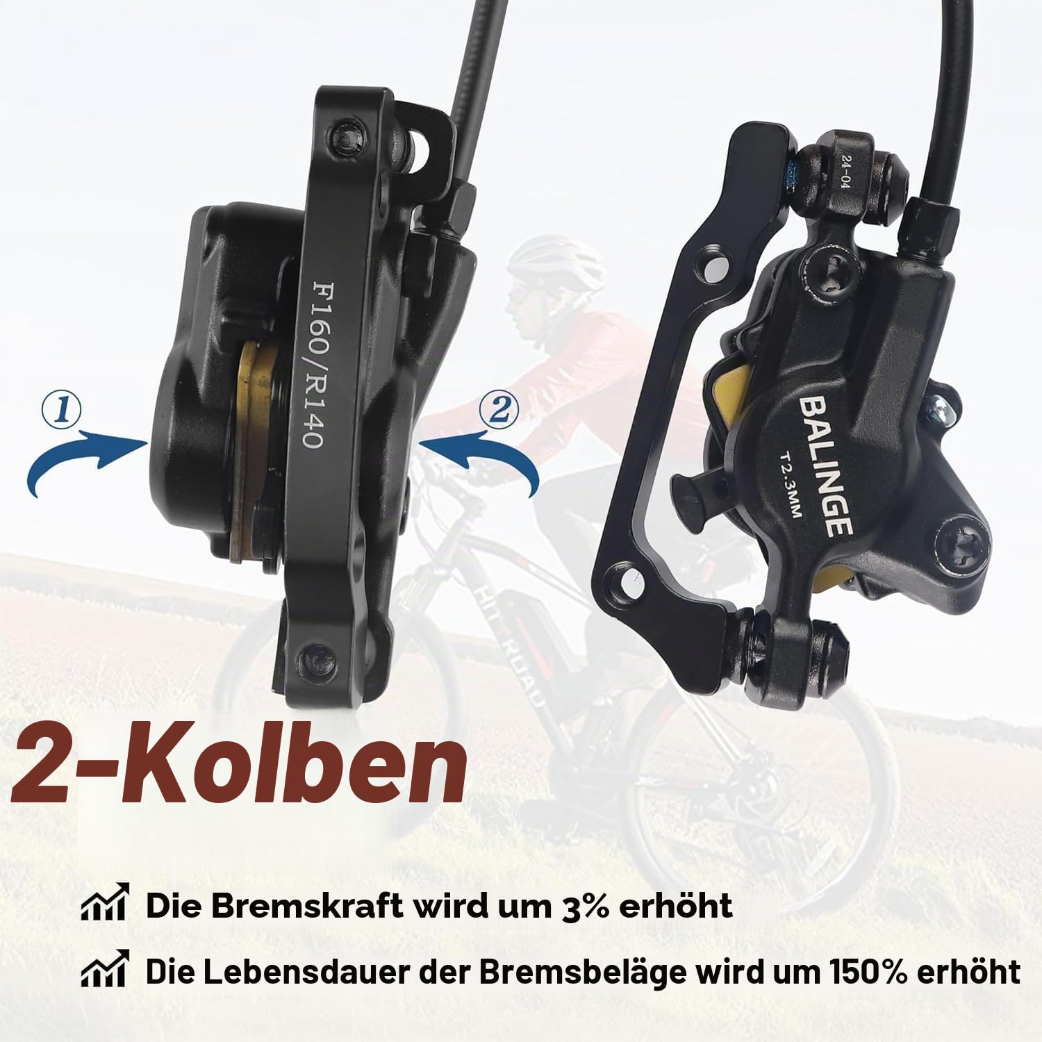 ZUKKA MTB Hydraulisches Scheibenbremsen Set und 2 6-Loch Scheibe 160 mm Disc Bremsscheiben für MTB, Elektrofahrrad Links Vorne 800mm Hinten Rechts 1550mm
