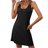 Womens Summer Sundress 2025 Sleeveless Tank Dress Crew Neck Cover Up Mini Dresses Beach Vacation Resort Clothes