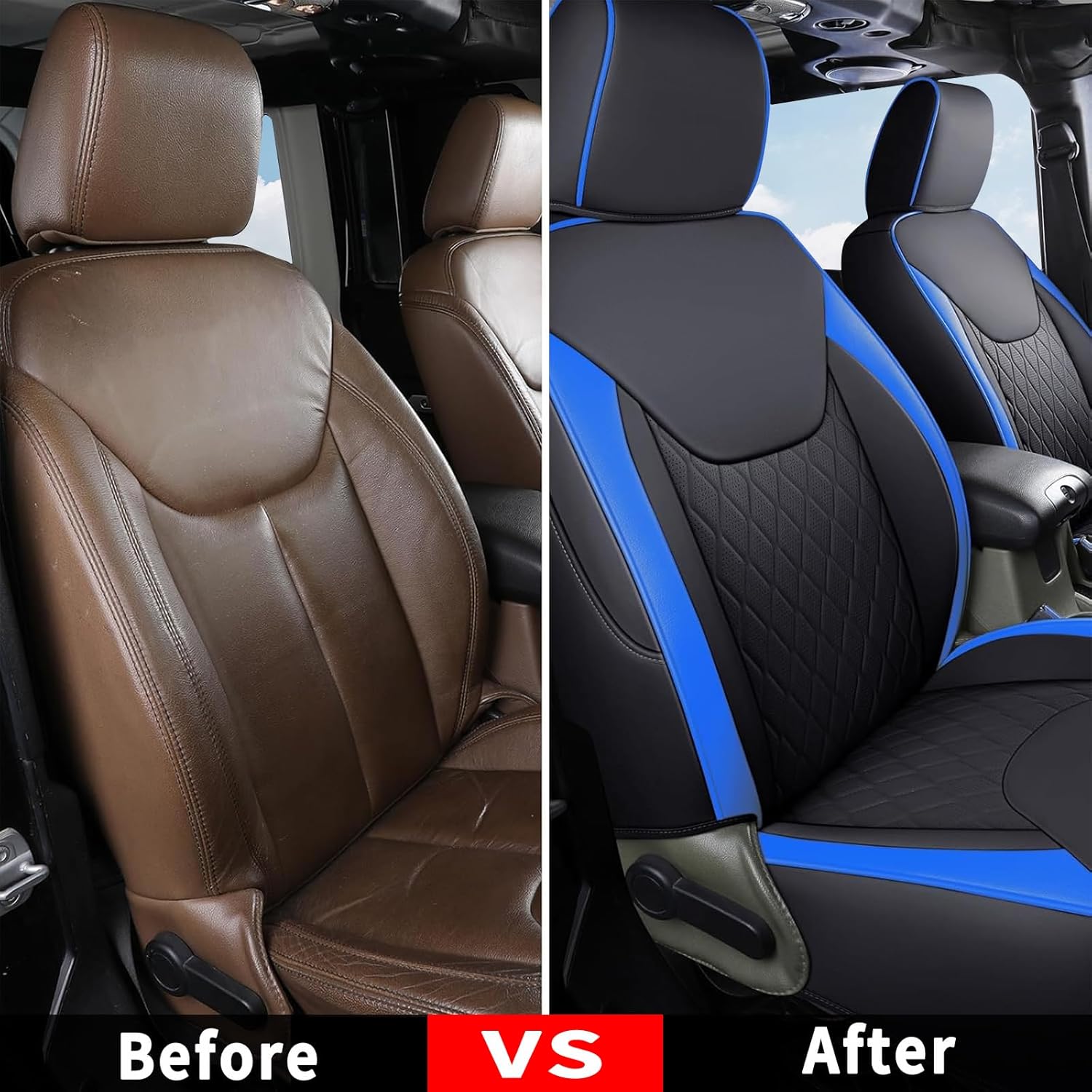 Coverado Seat Covers 4-Door Fullset for Jeep Wrangler JK JL, Waterproof Blue Car Seat Covers for Truck Automotive Seat Covers Custom Fit for 2007-2017 Jeep Wrangler