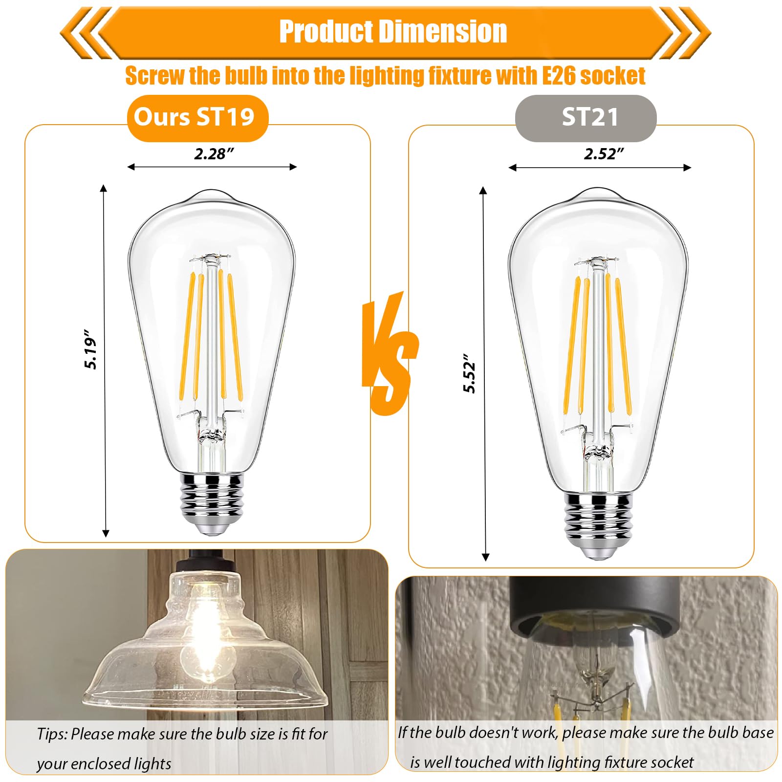12 Pack 100 Watt Equivalent LED Edison Bulbs 9W LED Light Bulbs 2700K Soft Warm with E26 Standard — view 4