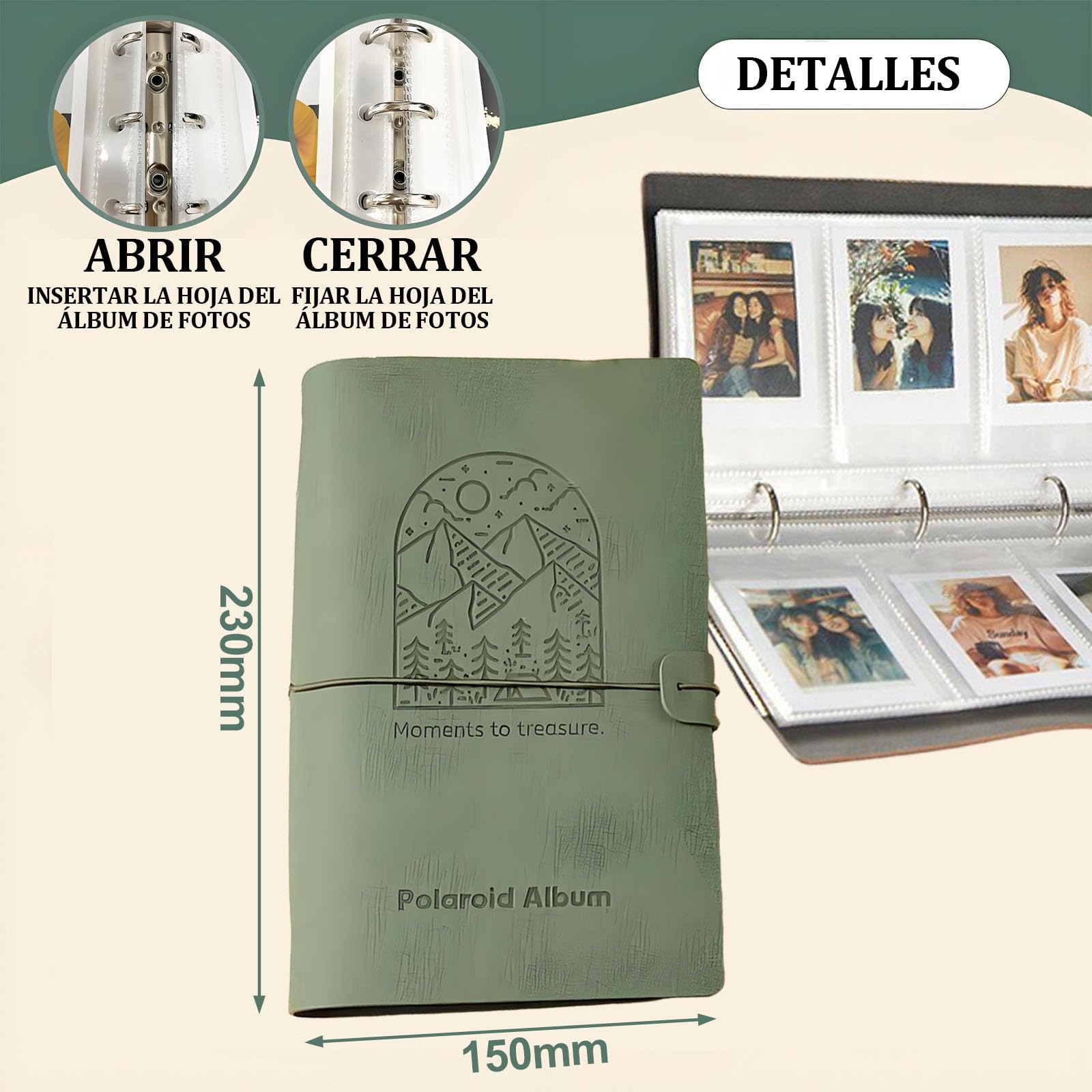 Álbum de fotos de piel sintética 3 pulgadas 180 bolsillos compatible Fujifilm Instax Mini Polaroid Z2300 Kodak Mini Shot 3 retro