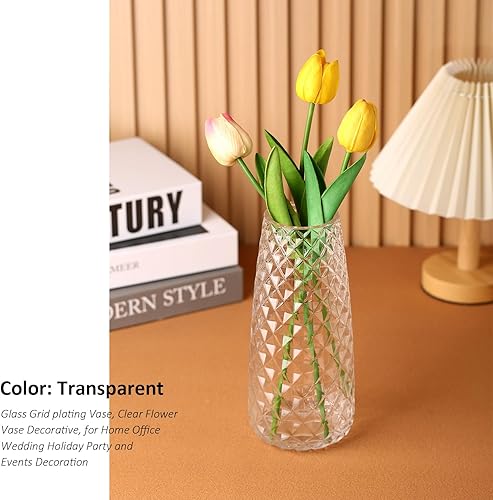 Miniatura 5 de Jarrón de cristal con revestimiento de rejilla, florero transparente decorativo, para la oficina en casa, boda, fiesta de vacaciones y decoración de