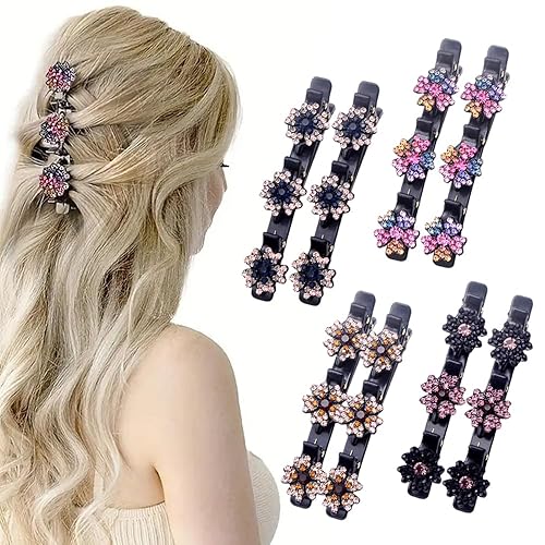 Miniatura 9 de 2 piezas de pinzas de pelo trenzadas con piedras de cristal brillante para niñas, 2025 pinzas de pelo para mujeres para cabello fino, grueso