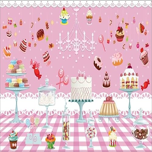 Miniatura 4 de Mural de pared de postre de pastel rosa, papel tapiz autoadhesivo para fiesta de cumpleaños 3D, adhesivo extraíble grande para foto de TV,