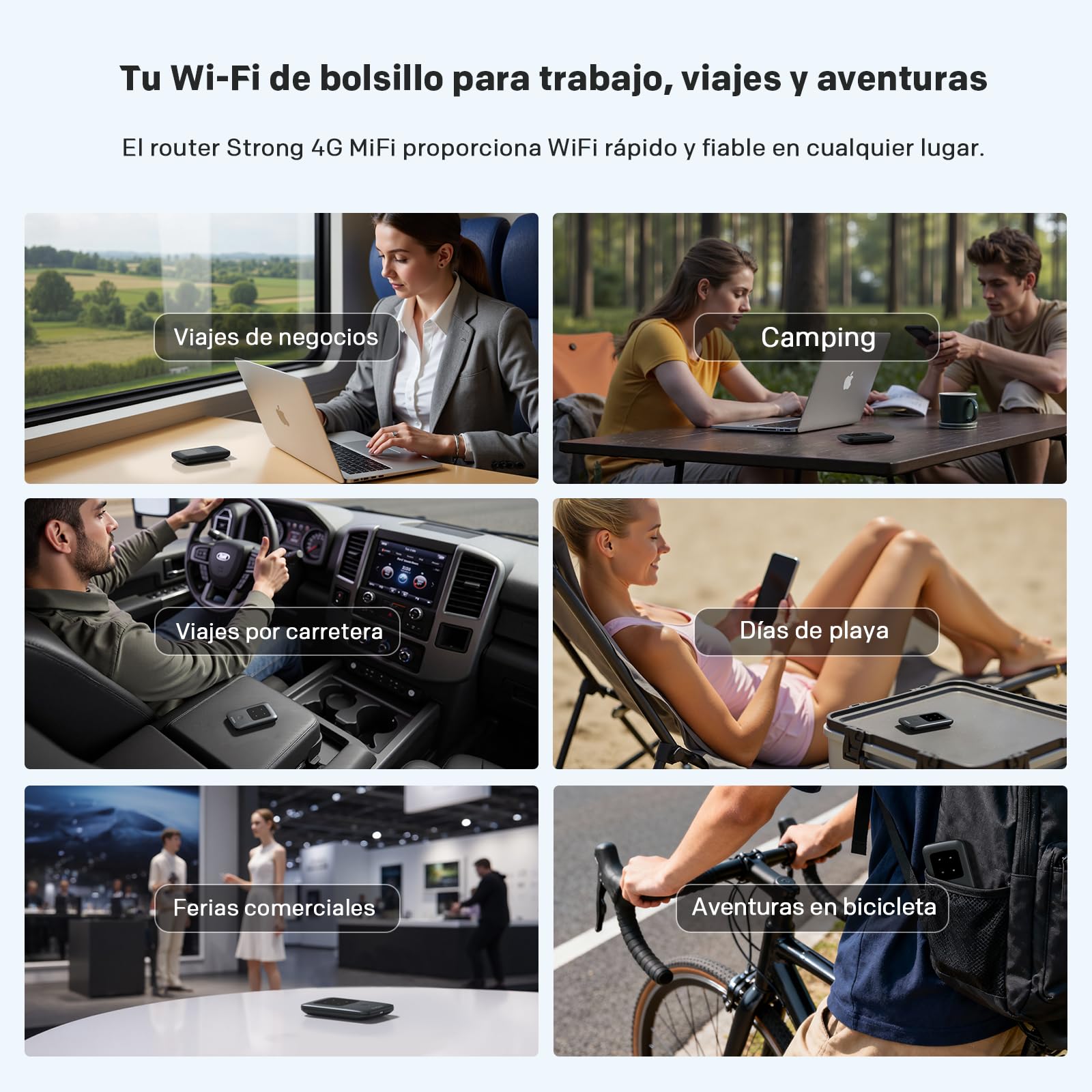 Strong 4G AIRSPOT 210 Router WiFi Portátil con SIM, 4G LTE CAT4 150 Mbps, Hotspot WiFi Portátil para Viajes, Conecta hasta 10 Dispositivos, Batería Recargable 2100mAh, USB-C, Función Power Bank