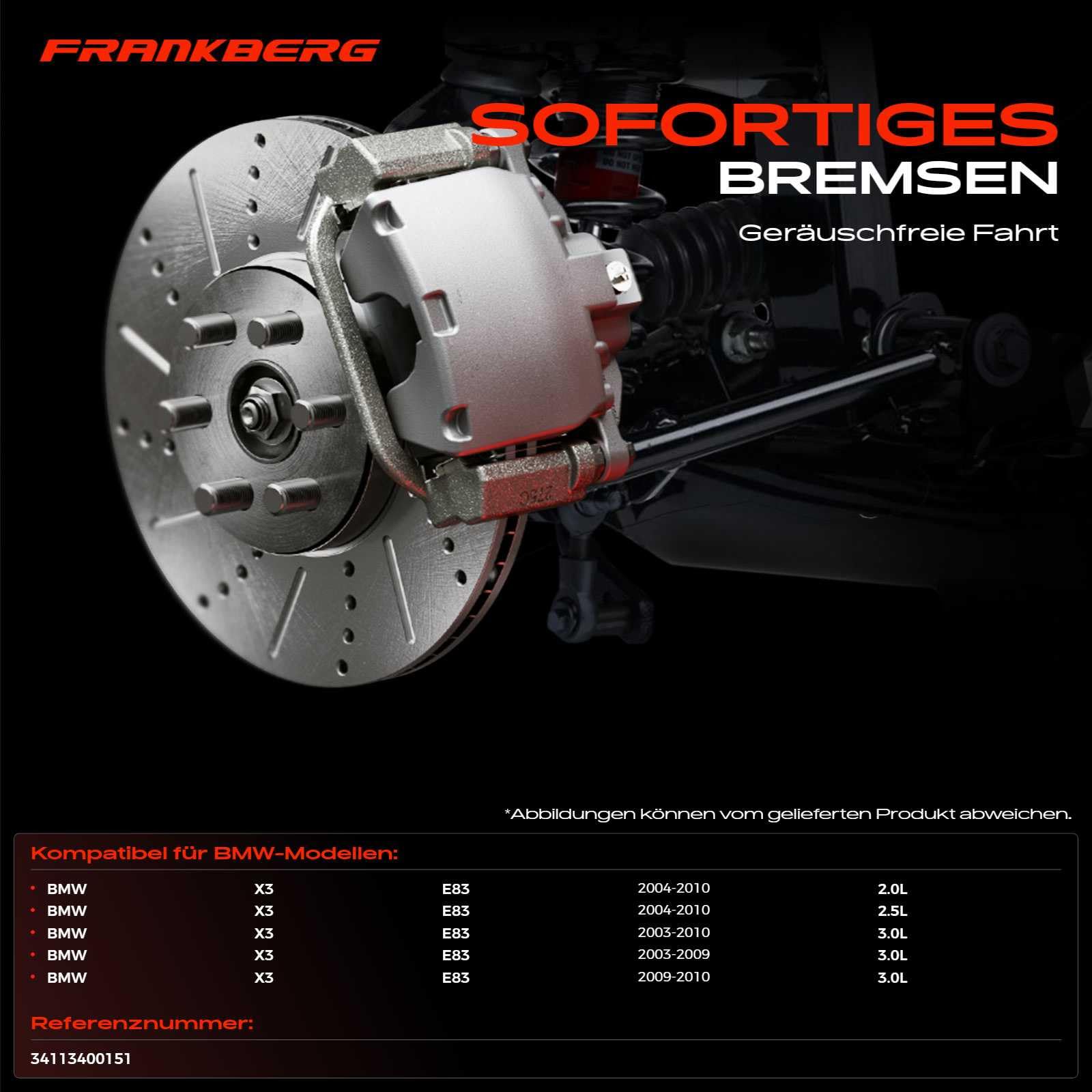 Frankberg Bremsscheibensatz inkl. 2x Bremsscheiben Vorne Belüftet Ø325mm Kompatibel mit X3 E83 Replace# 34113400151