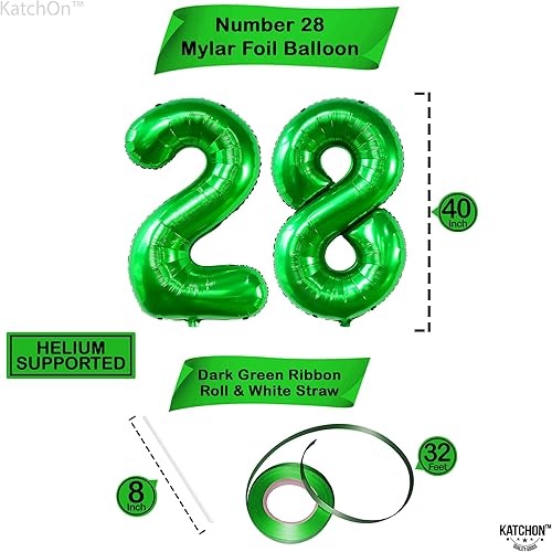Miniatura 4 de KatchOn, Globo verde oscuro del número 28 de 40 pulgadas, globo verde del número 28 para decoraciones de cumpleaños de 28 para mujeres, globos