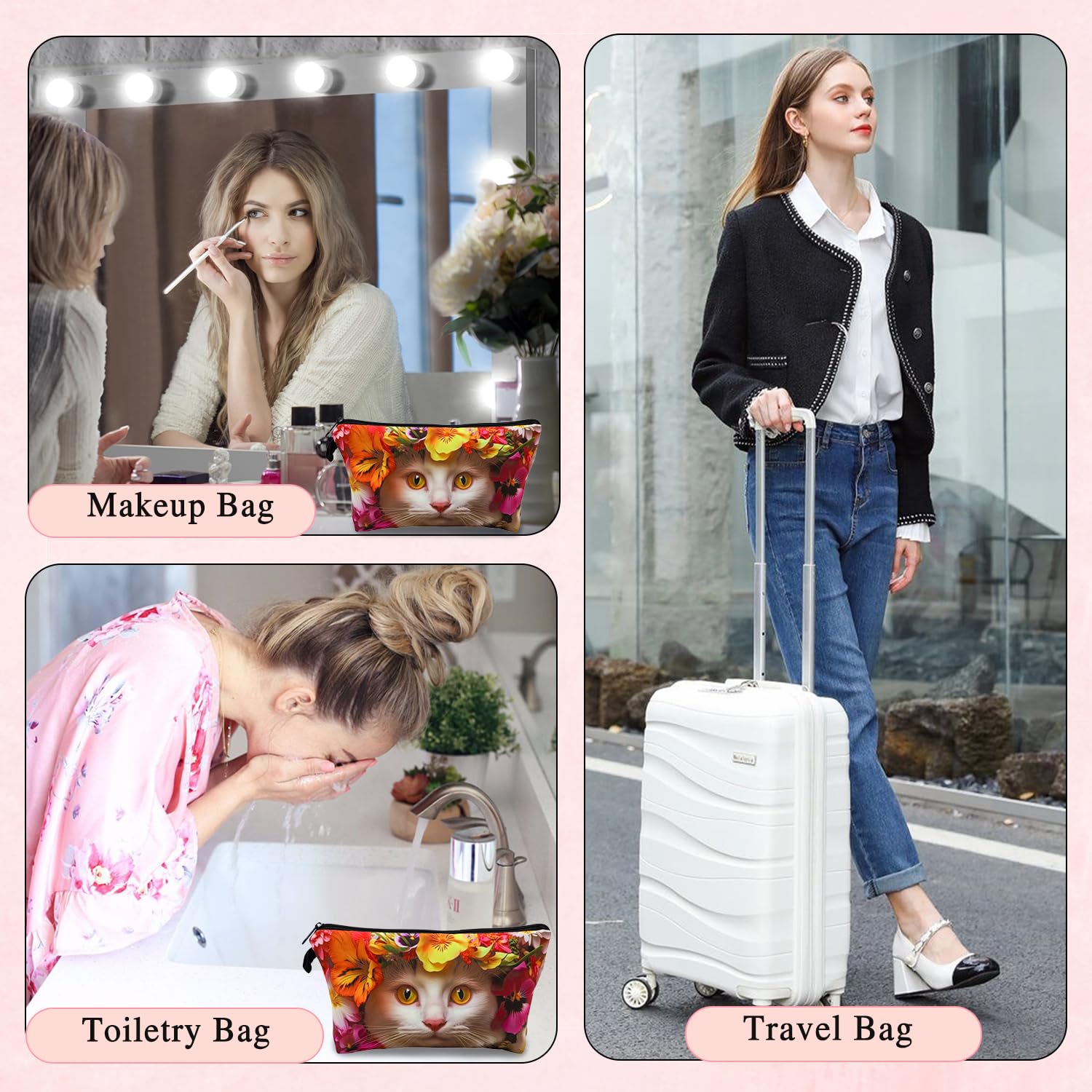 UQWYOID Cosmetic Bag for Women Small Travel Make Up Bag Travel Toiletries Pouch with Zipper for Organizing Small Items Travels Accessories Gift Bags for Birthday Christmas (NR10833)