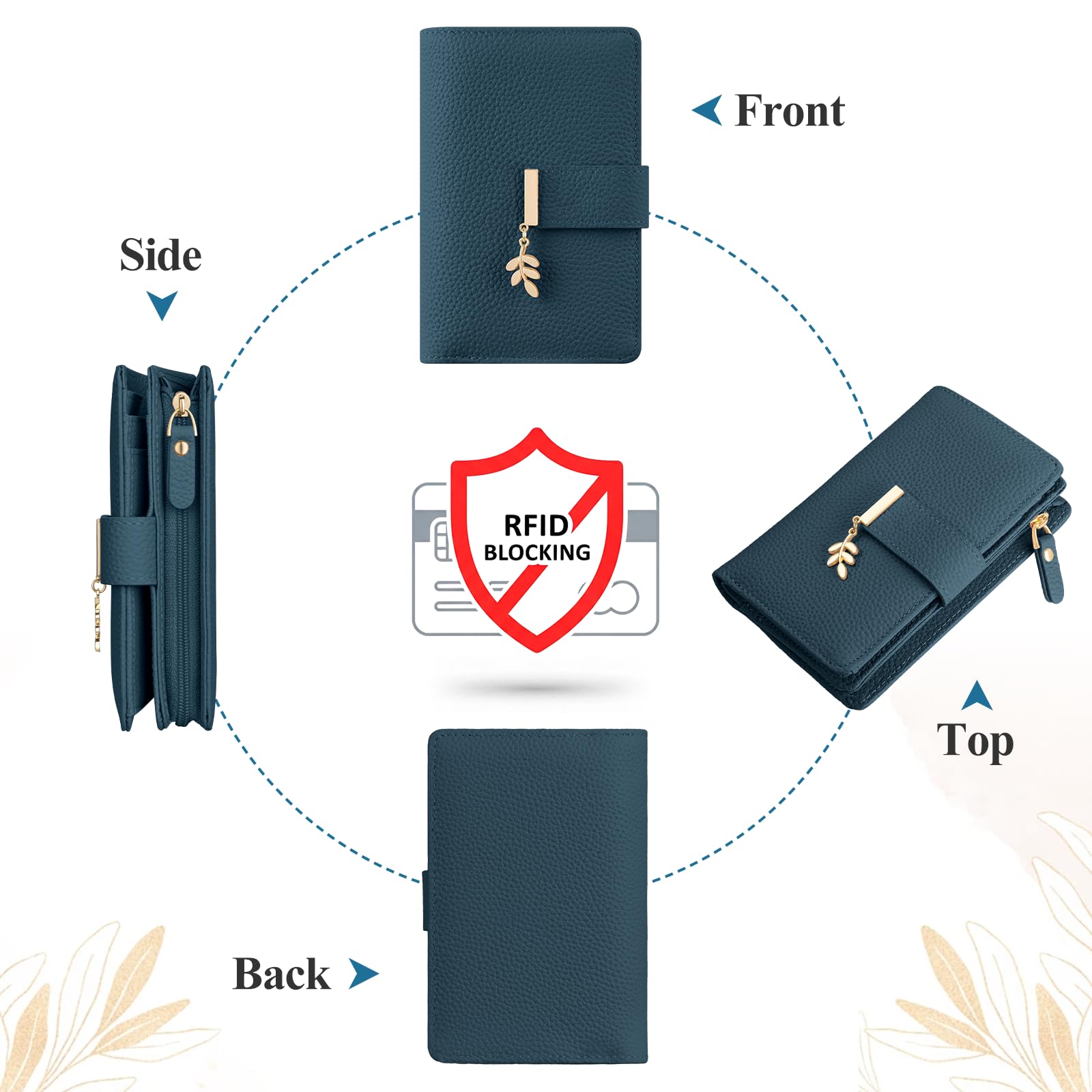 LUROON Portefeuille Femme Cuir, Petit Porte Monnaie Femme RFID Blocage Portefeuille Femme Petit Format avec Grand Compartiment à Monnaie Zippé