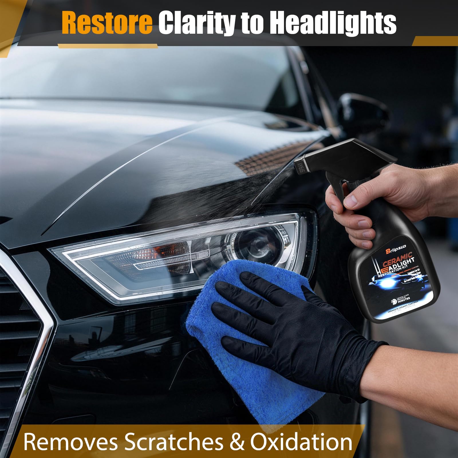 Brlipzrn Car Headlight Restoration Kit, Ceramic Headlight Restoration Kit, No Power Tools Required, Headlight Cleaner and Restorer Kit, Headlight Cleaner, Headlight Restoration Spray — view 7