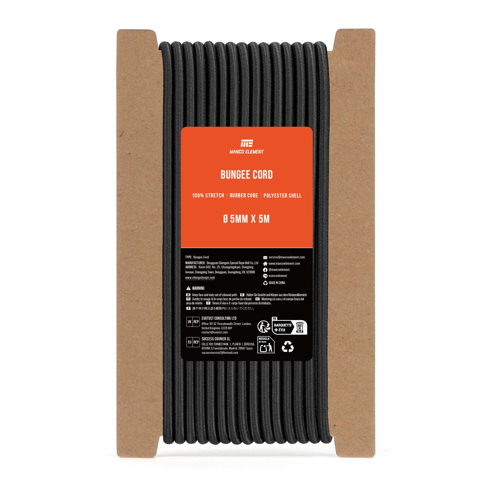 Manco Element Bungee Cord 5mm x 5m Elastic Cord Shock Cord - Black