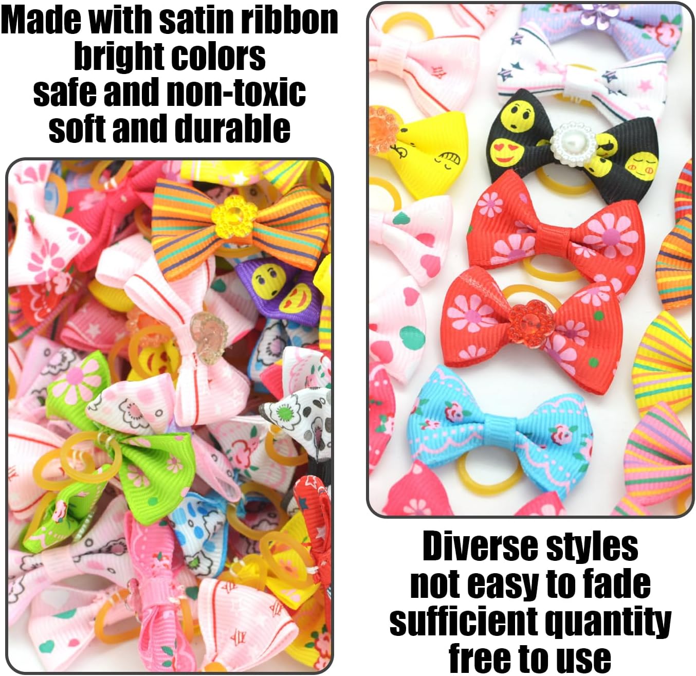 100 Pcs Hair Ropes with Bows, 1 Storage Bag, Animal Hair Accessories, Creative Dog Hair Ties, Cartoon Pet Elastic Bands, 4