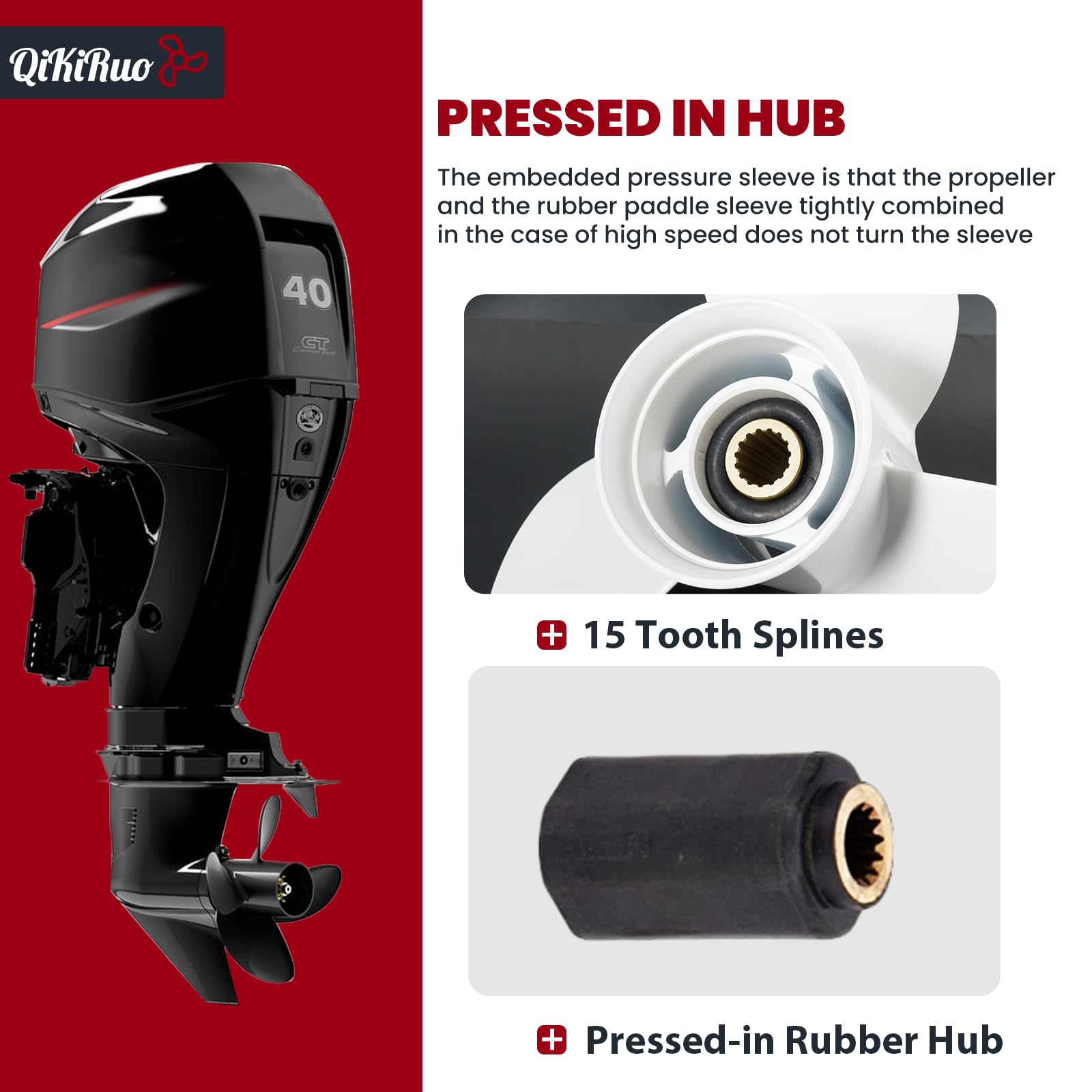 Hélice de aluminio para motor de barco de 13 1/4 x 17 K para motores fueraborda Yamaha 60HP 70HP 75HP 80HP 85HP 90HP 115HP 130HP, 15 dientes, derecha