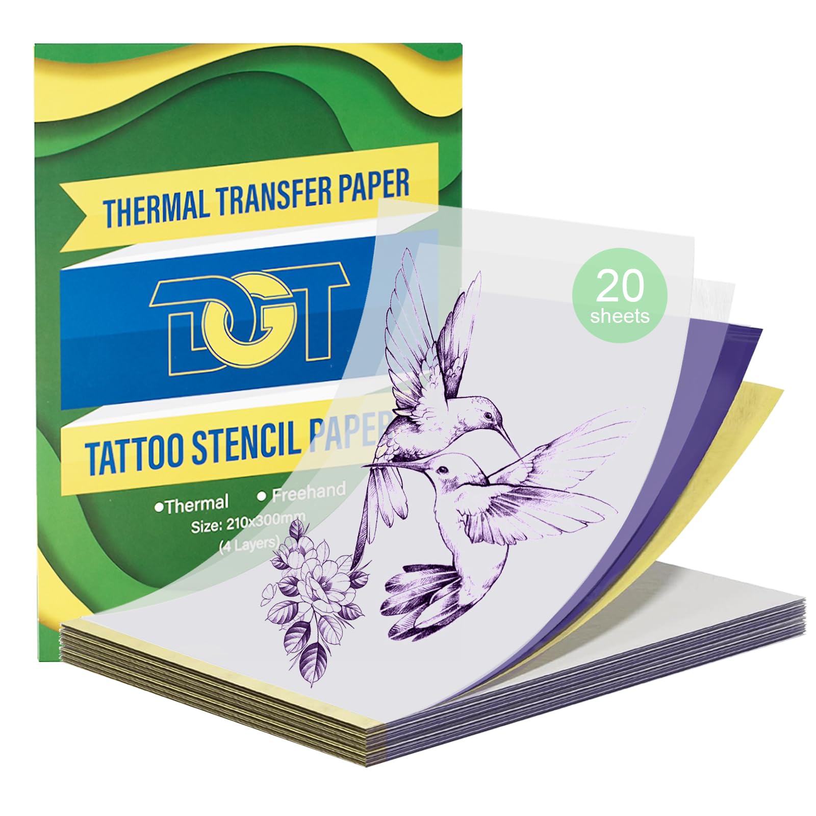GBK Tattoo Transfer Paper 20 Sheets – 4 Layers Stencil Paper, A4 Tattoo Stencils for DIY Tattoo Paper, Tattoo Supplies & Carbon Tracing Sheets (Pack of 20)