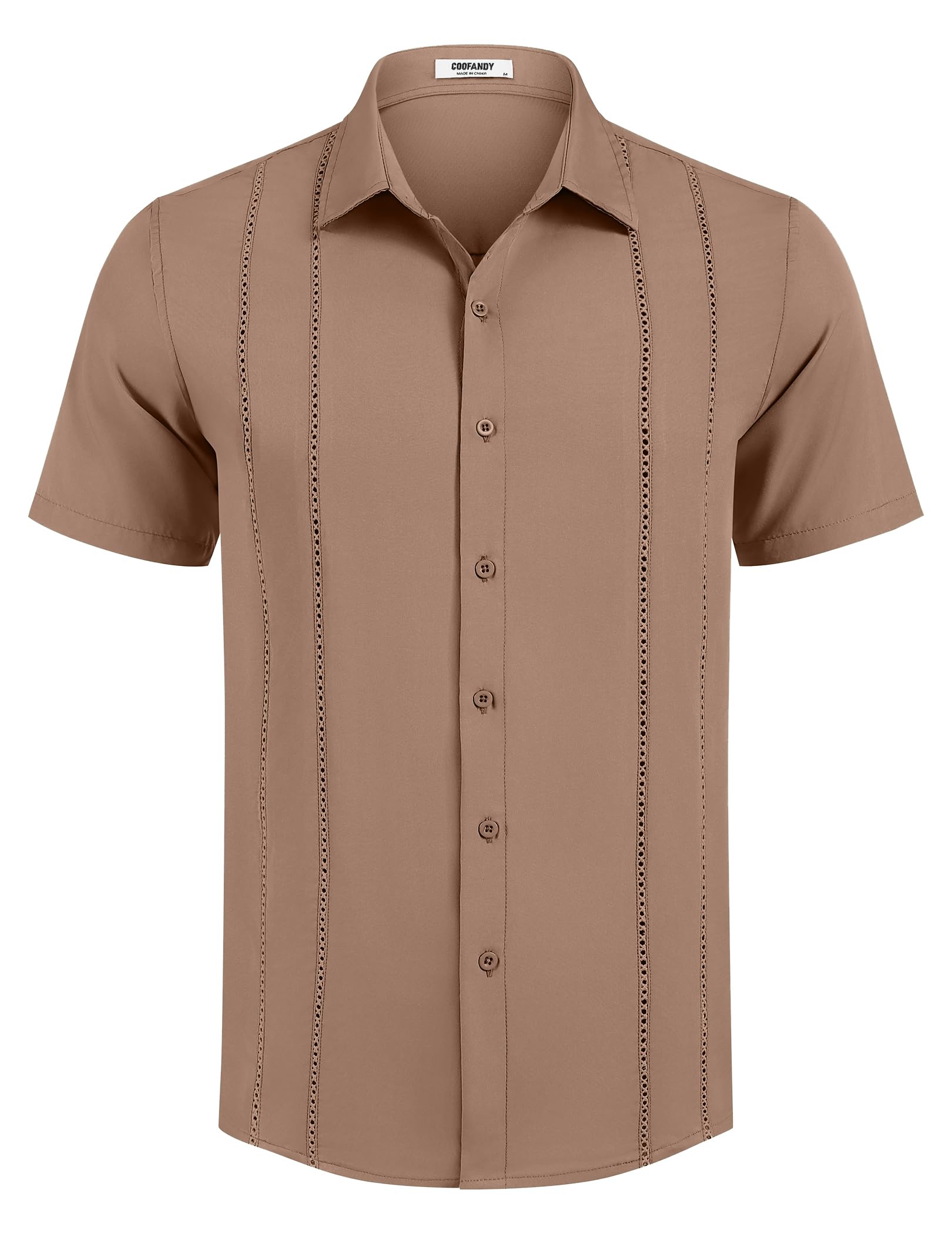 COOFANDY Camicia da uomo cubana Guayabera, a maniche corte, con bottoni, estiva, per spiaggia, vacanze