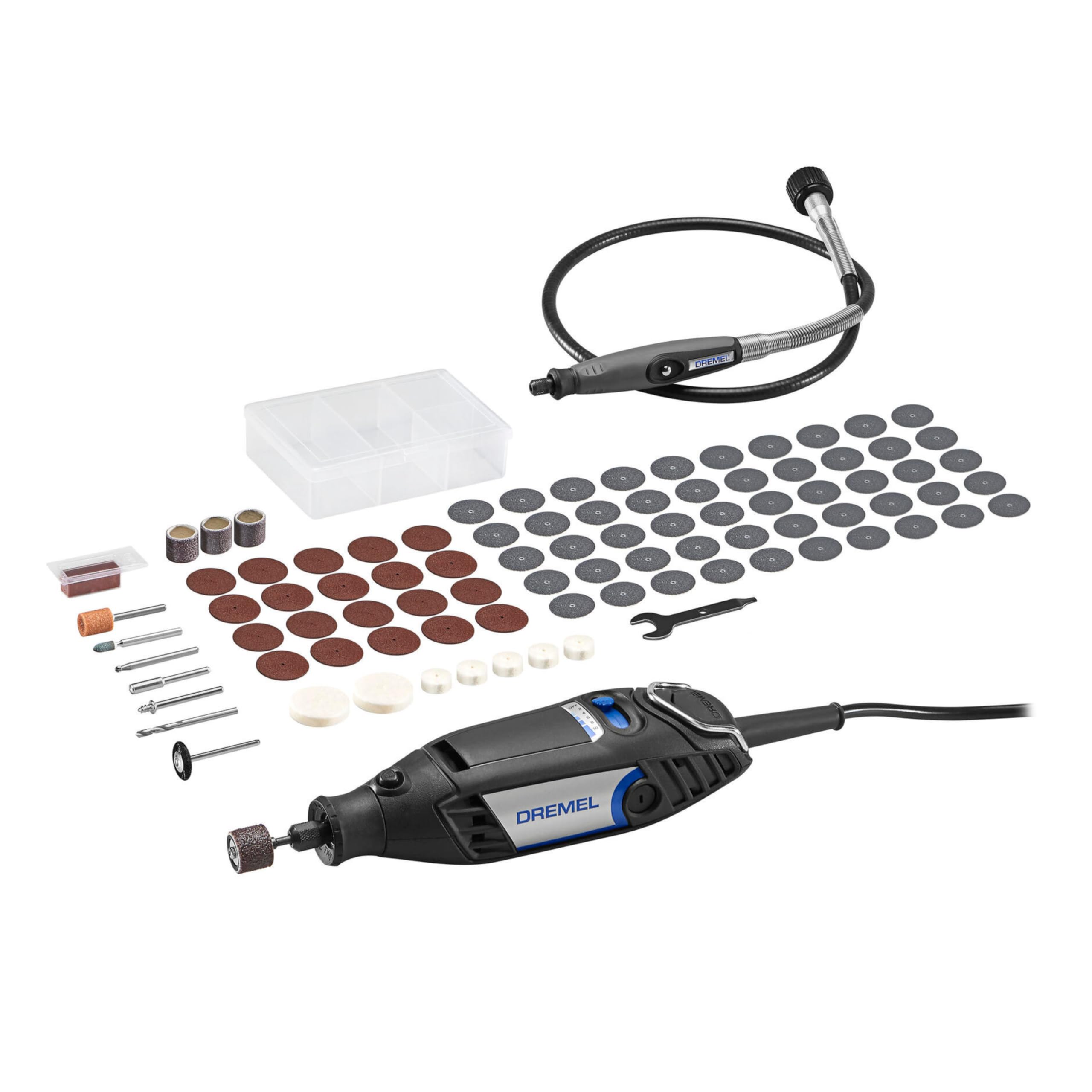Dremel 3200 Herramienta Rotativa 130W, Multiherramienta con 1 Eje Flexible, 90 accesorios, Velocidad Variable 10.000-35.000 RPM para Cortar, Grabar, Tallar, Lijar, Limpiar, Pulir, Perforar, Afilar