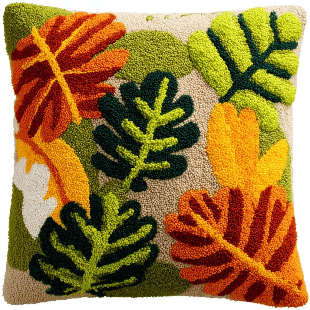 Kitquiver Beginner Latch Hook Cushion Kit,Leaf Decor Pillow Cover 43X43Cm