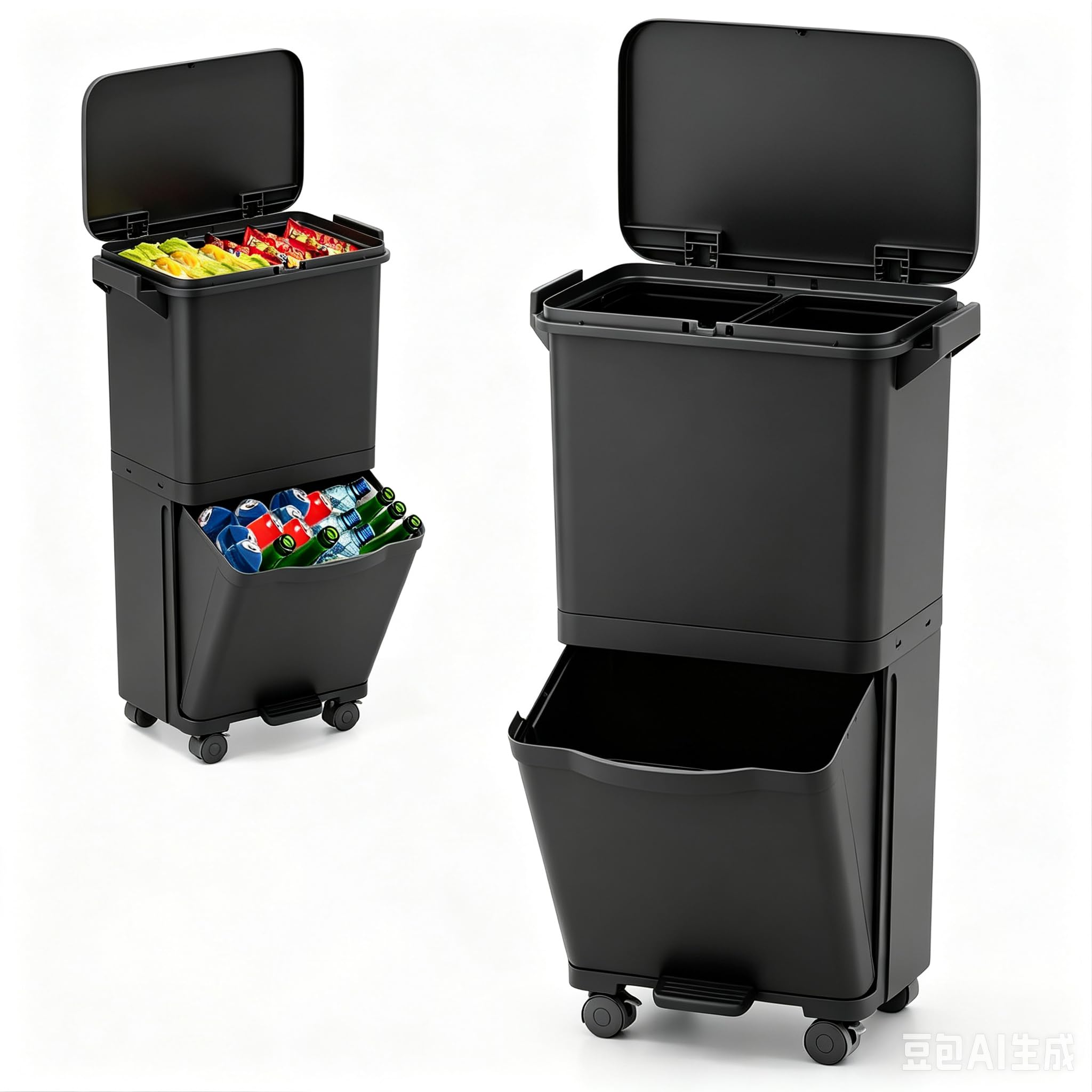GiantexUK 40L Pedal Bin (42x28x74cm, with Removable Bins, Black)