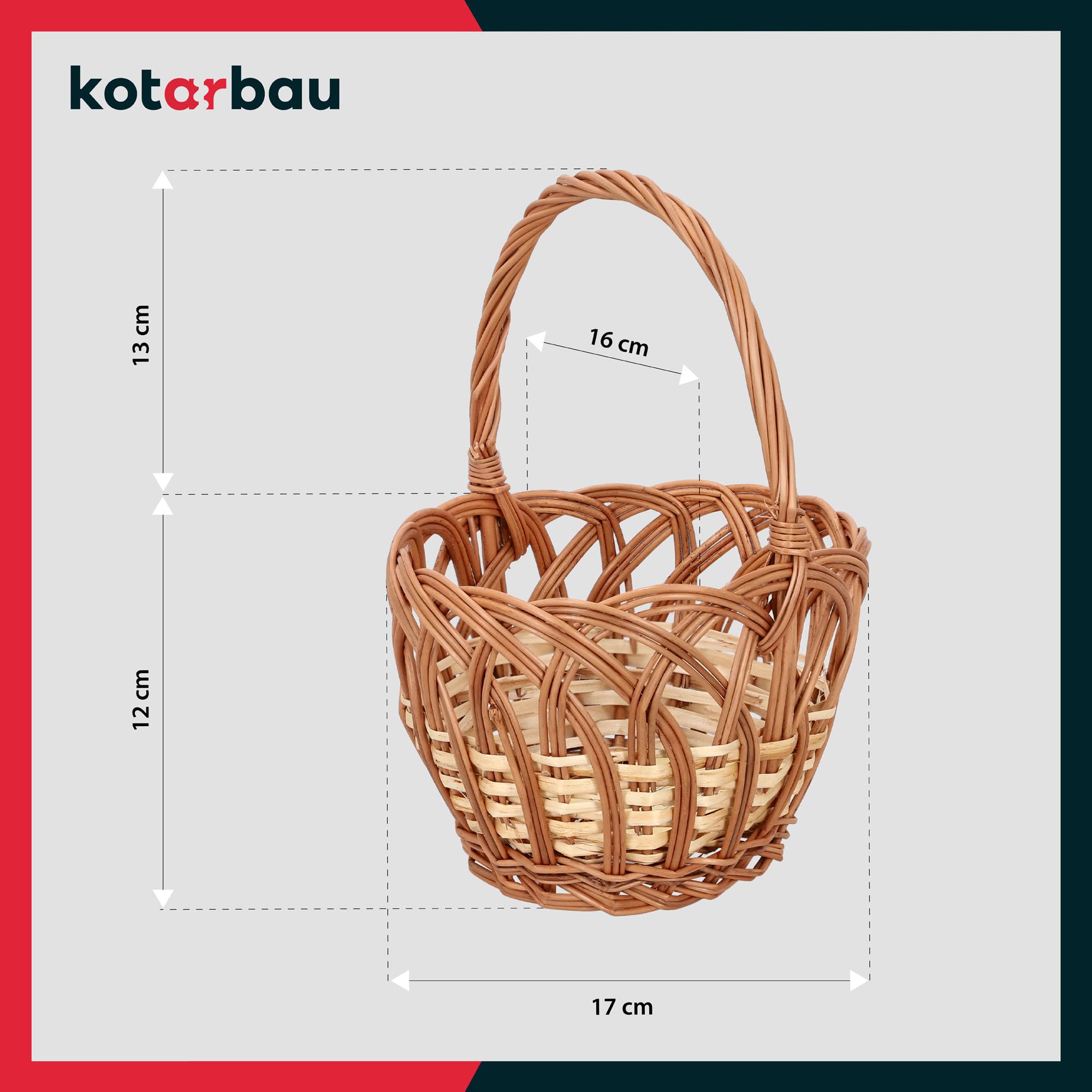 KOTARBAU Cestino per la spesa in vimini rotondo marrone naturale 250 x 170 mm con manico intrecciato in vimini per lo shopping e per picnic | Cesto decorativo per bambini