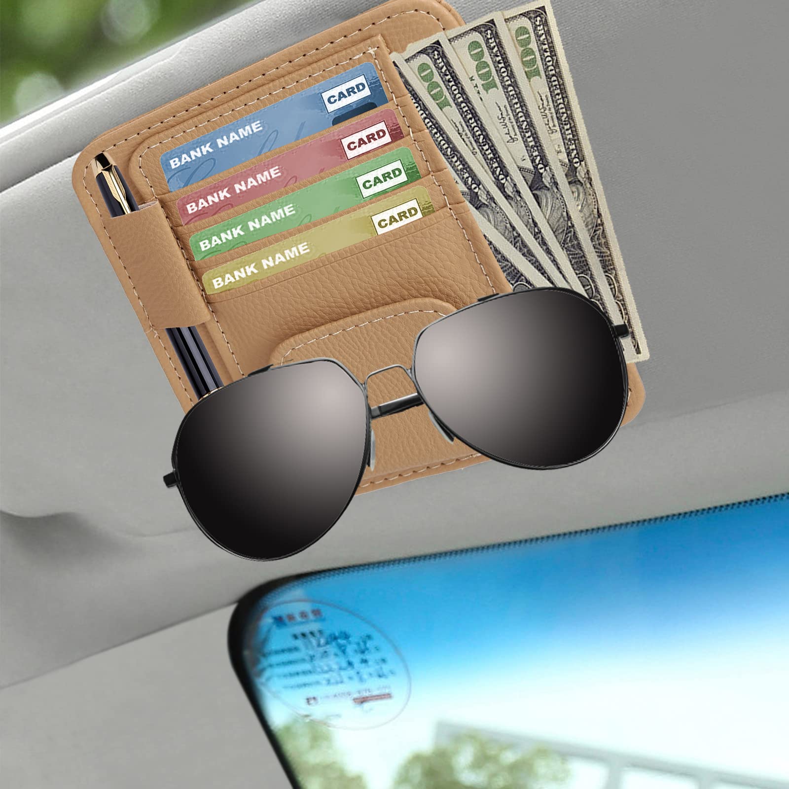 TSLBW Organizador Visera Automóvil Organizador Parasol Coche Bolsa Almacenamiento Visera Organizador Visera para Auto Visera Multifuncional Cuero PU Bolsa de Almacenamiento (Blanquecino)