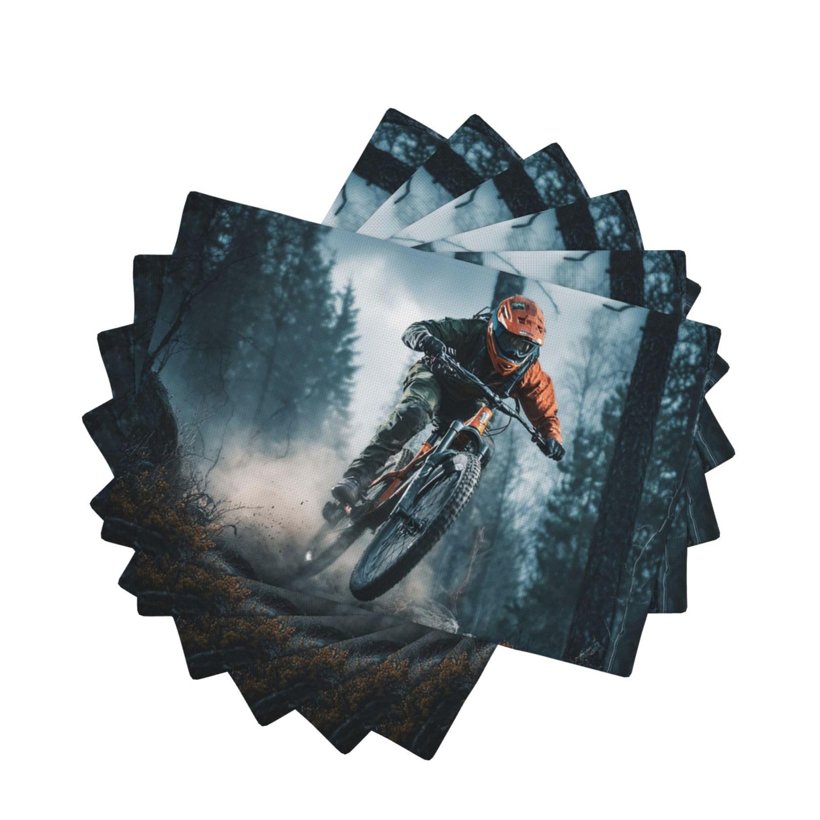 Placemats Set of One Size Washable Wipeable Table Mats Heat Resistant Weave Place Mats Mountain Bike Tournament Placemats Wrinkle Free Place Mats for Dining Table Kitchen Decor