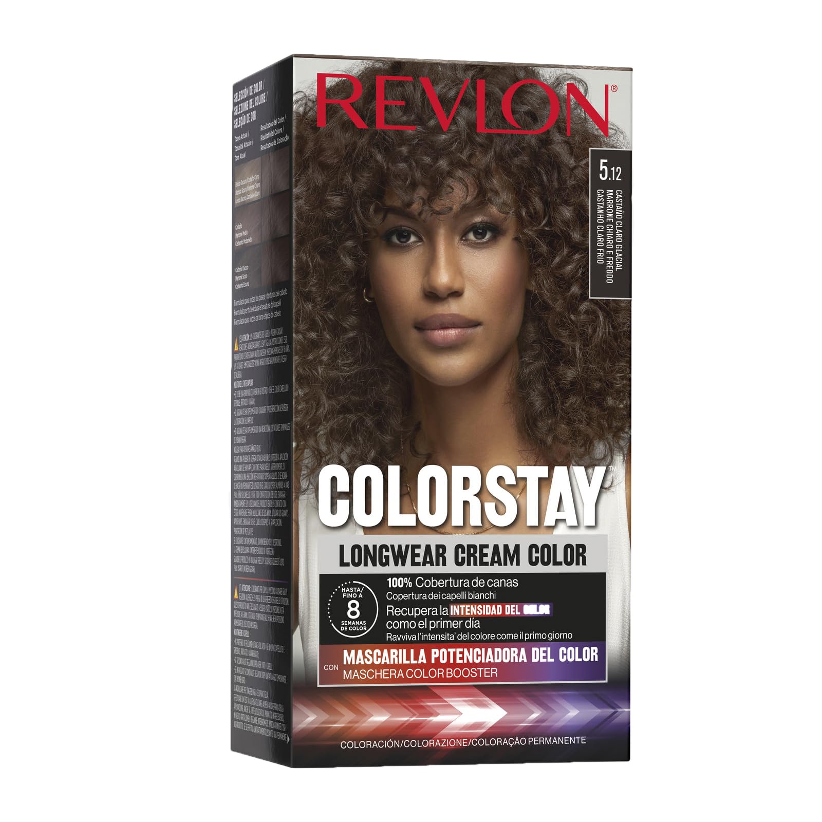 Revlon Colorstay Tinte Pelo Mujer, Coloración Permanente de larga duración, Incluye mascarilla potenciadora del color, Hasta 8 semanas de color, Tono 5.12 Castaño Glacial