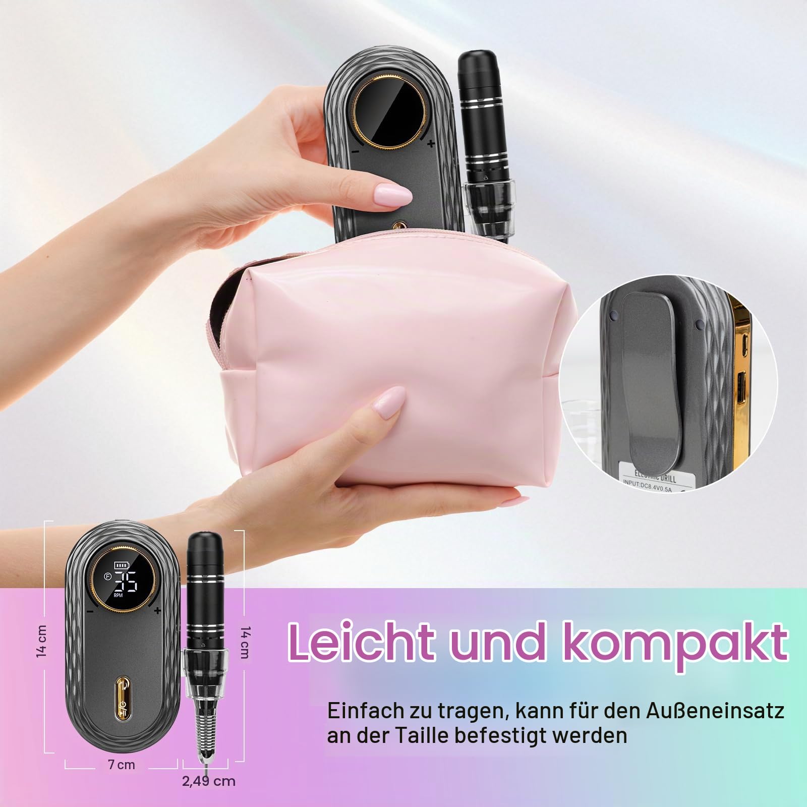 Nagelfräser für Gelnägel Professionell 35000 U/min: Madenia Fräser Nägel Kabellose mit 6 Metall & 7 Keramik Bits, Tragbare Elektrische Nagelfeile für Acrylnägel Maniküre Salon & Zuhause, Grau