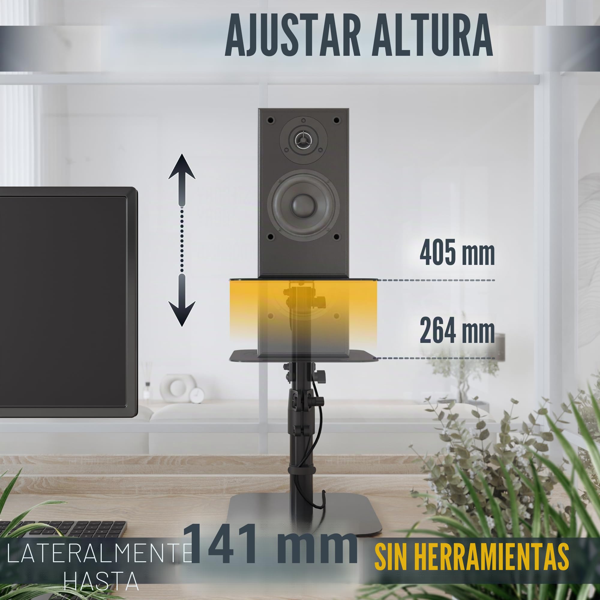 RICOO Soporte de Mesa para Altavoces LH069-T Soporte Ideal para Sonido Envolvente y Alta Fidelidad Juego de 2, 240x240x405 mm Negro