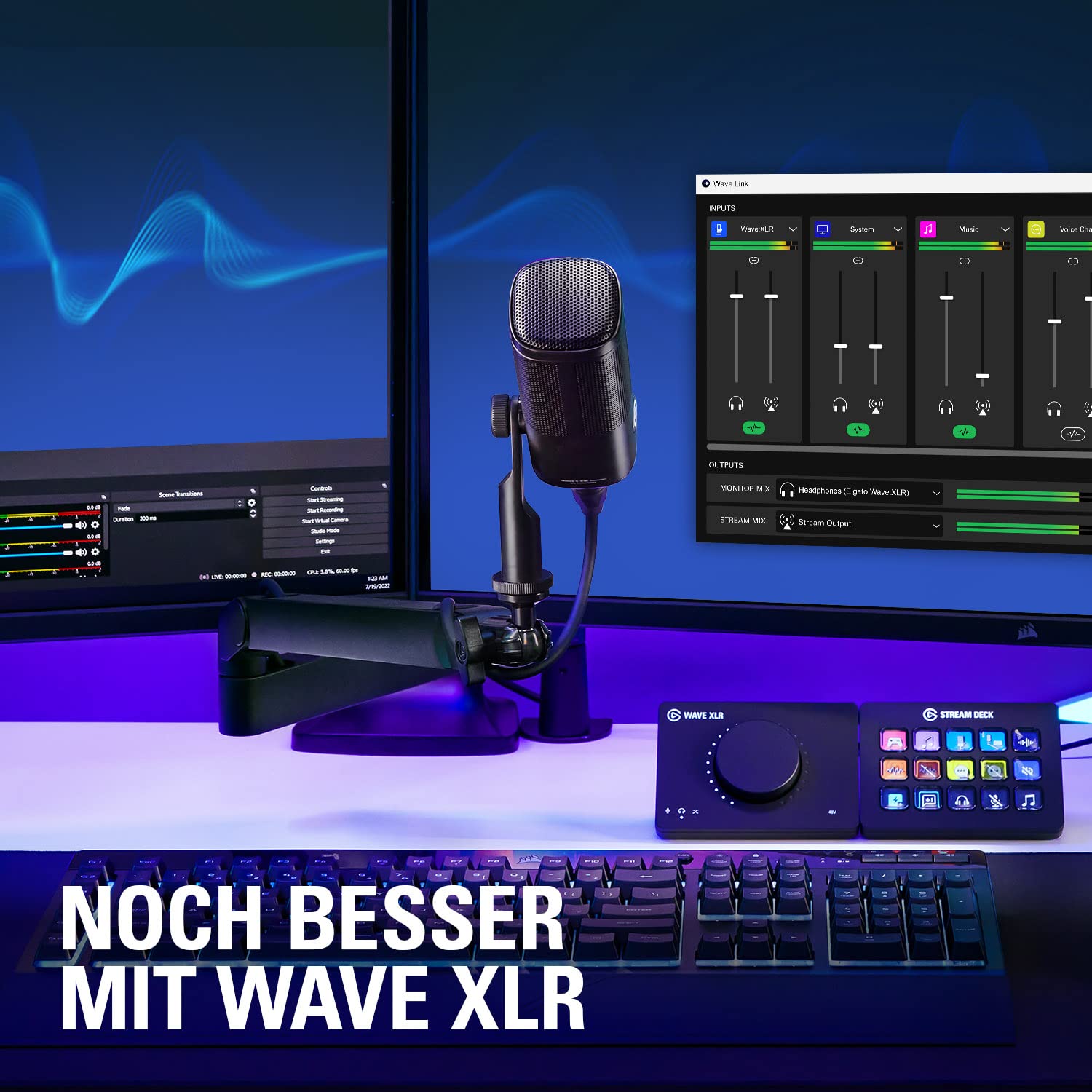 Elgato XLR-Paket Dynamisches Mikro USB-C-Audiomixer Nierenförmige Mikrofonkapsel für Podcasting Streaming Broadcasting