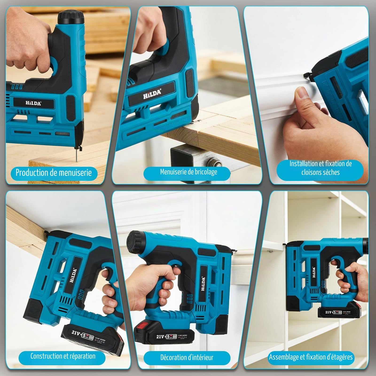 Cloueuse Sans Fil Électrique - Cloueuse et Agrafeuse 2-en-1 avec 2 Batteries 2.0Ah - 2000 Clous et Agrafes Inclus - Réglage Profondeur pour Travail du Bois Bricolage