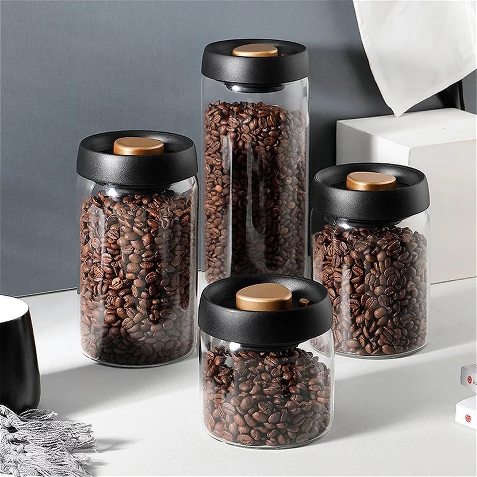 Glasgefäße mit Deckel, Vakuumversiegelter Behälter for Kaffeebohnen, transparentes Glas, Lebensmittel, Haushaltsluftabsaugung, luftdichter Behälter(1200ml)