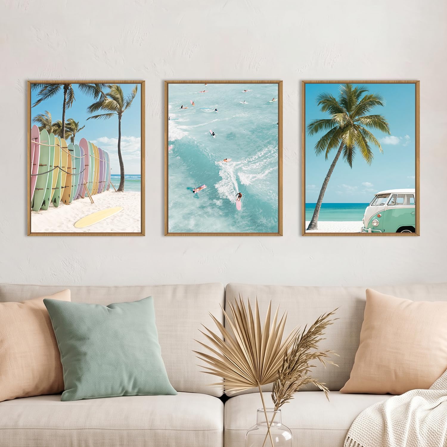 KAIRNE Blue Ocean Surfboard Seascape Framed Canvas Wall Art Set-12"x16"x3