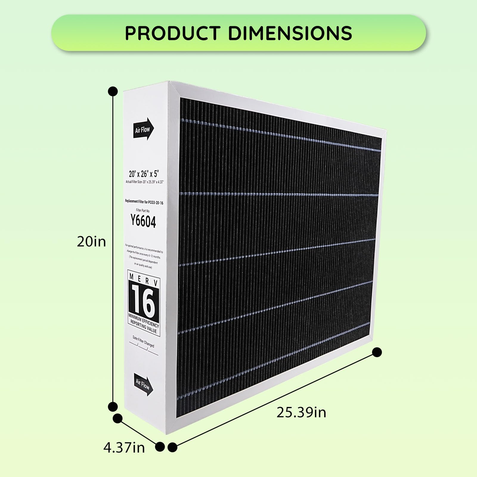 Y6604 20x26x5 MERV 16 Furnace Replacement Filter Compatible with