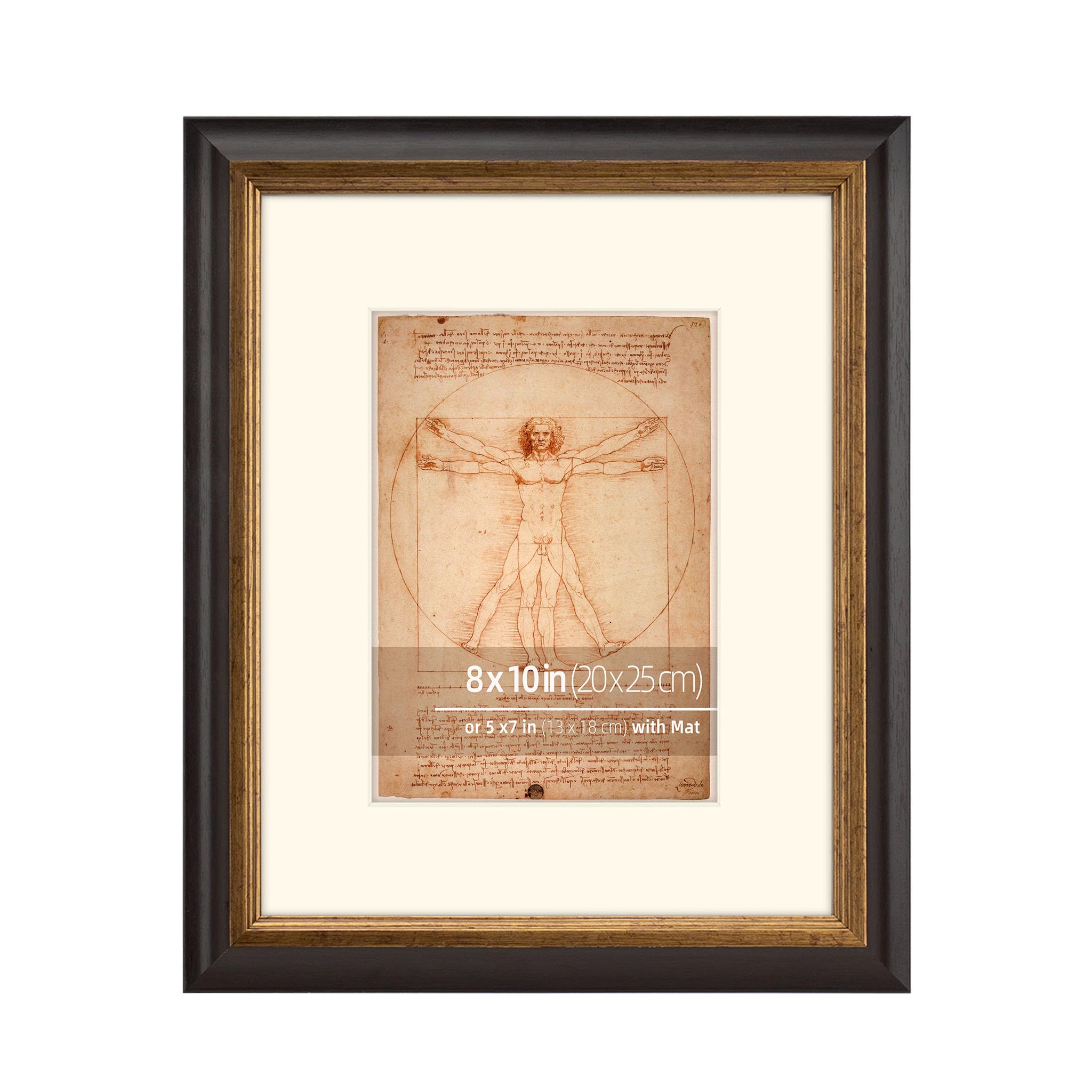 Eitida Mahogany Bronze 8X10 Mahogany And Distressed Bronze 2 Tone Vintage Neutral Picture Frame, Hand Painted Real Wood Profile, Matted For 5X7 Photo, Prints Or Paintings, Brronze Inner Border