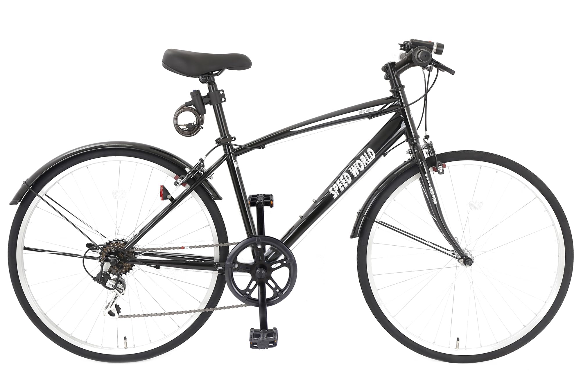 Speed World Bicycle, Hybrid Bicycle, 26 Inches, Shimano, 6-Speed Shifter, Lightweight, Steel Frame, For Beginners, For Commuting to Work or School, For Adults, Mudguard, Light & Key Included black (black)