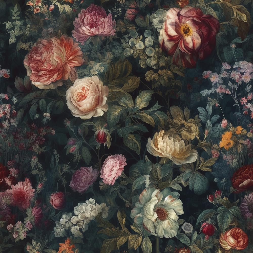 Redamancy Red Amancy Baroque Vintage Peony Flower Watercolor Luxury Peel And Stick Wallpaper Easy Peel Off For Nightstand, Drawer, Renters Friendly 17.7"X236"}