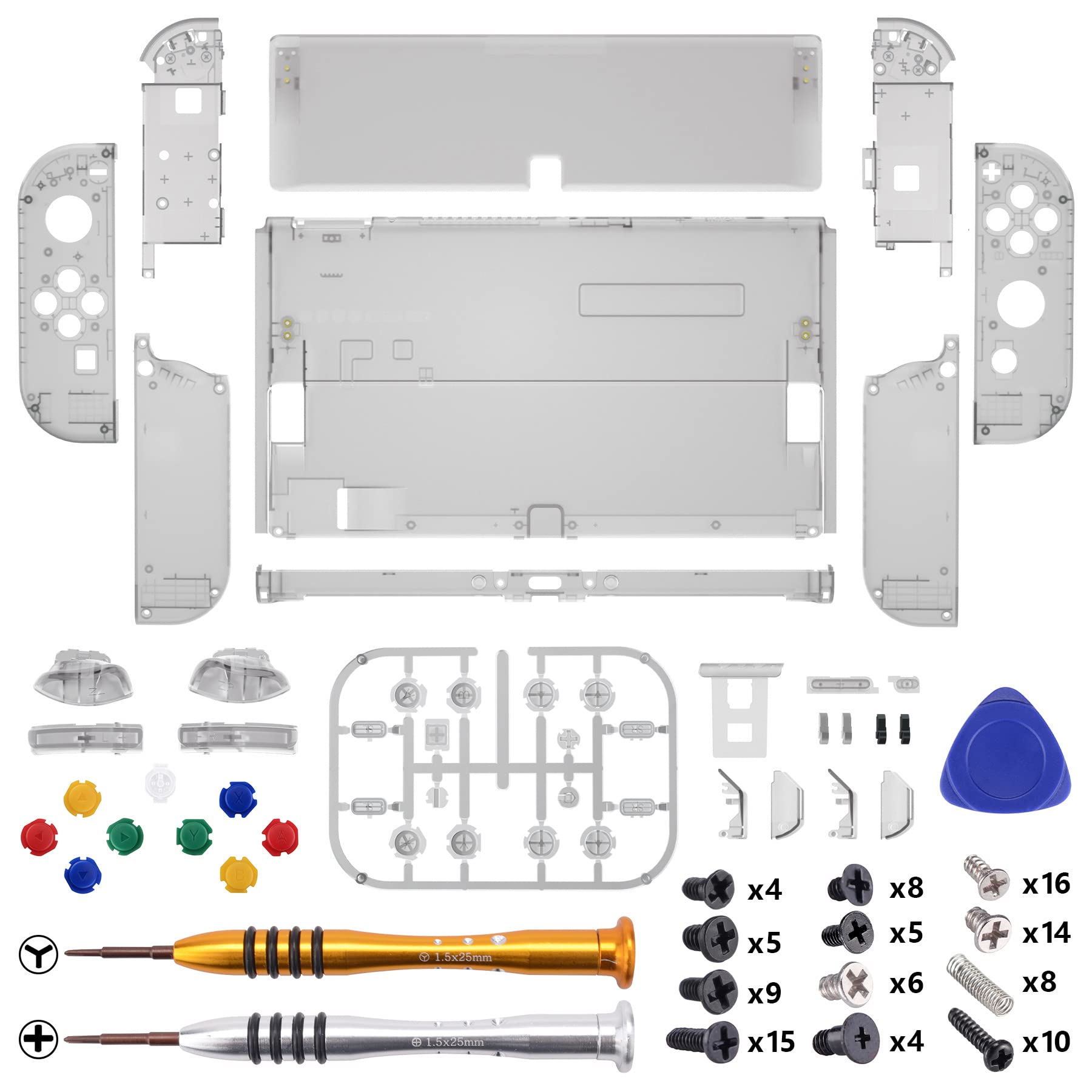 eXtremeRate Carcasa Transparente para Nintendo Switch OLED, Tapa Trasera & Soporte Placa con Botones Coloridos para NSO, Funda Protectora NS Joycons - Negro