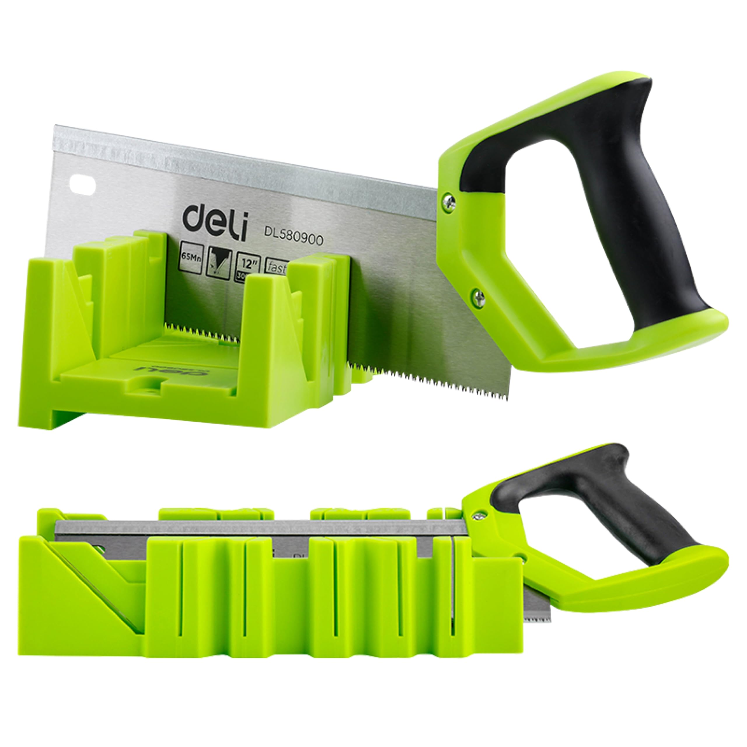 Deli 12” Back Saw 65Mn Steel - Fine Tooth Wood & PVC Saw, 13 TPI, Hand Saw for Woodworking, Small Handsaw for Precise Cuts, Green Handle
