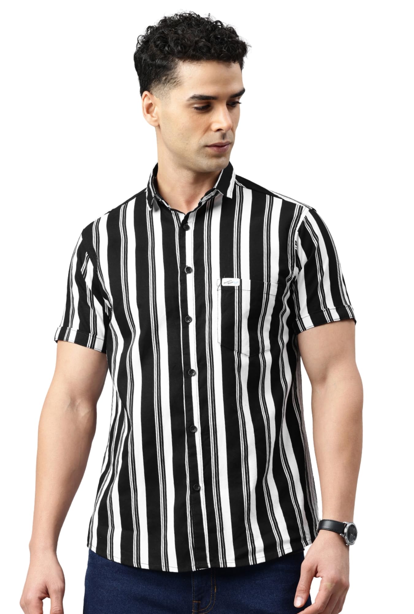 majestic man Men Slim Fit Cotton Striped Half Sleeve Casual Shirt-picture-38