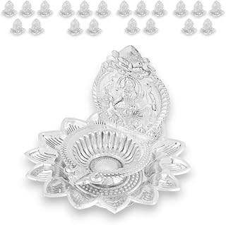 LOVENSPIRE Lakshmi German Silver Diya Kamakshi Deepam Kamatchi Pack of 20 Laksahmi Oil Lamp Diwali Decoration Hindu Puja Religious Home Decor Pooja Lamp Housewarming Wedding Return Gift (3.5 inch)